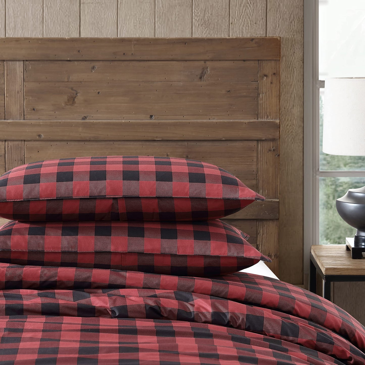 Eddie Bauer - Queen Comforter Set, Cotton Reversible Bedding, Buffalo Plaid Home Decor for All Seasons (Red/Black, Queen)