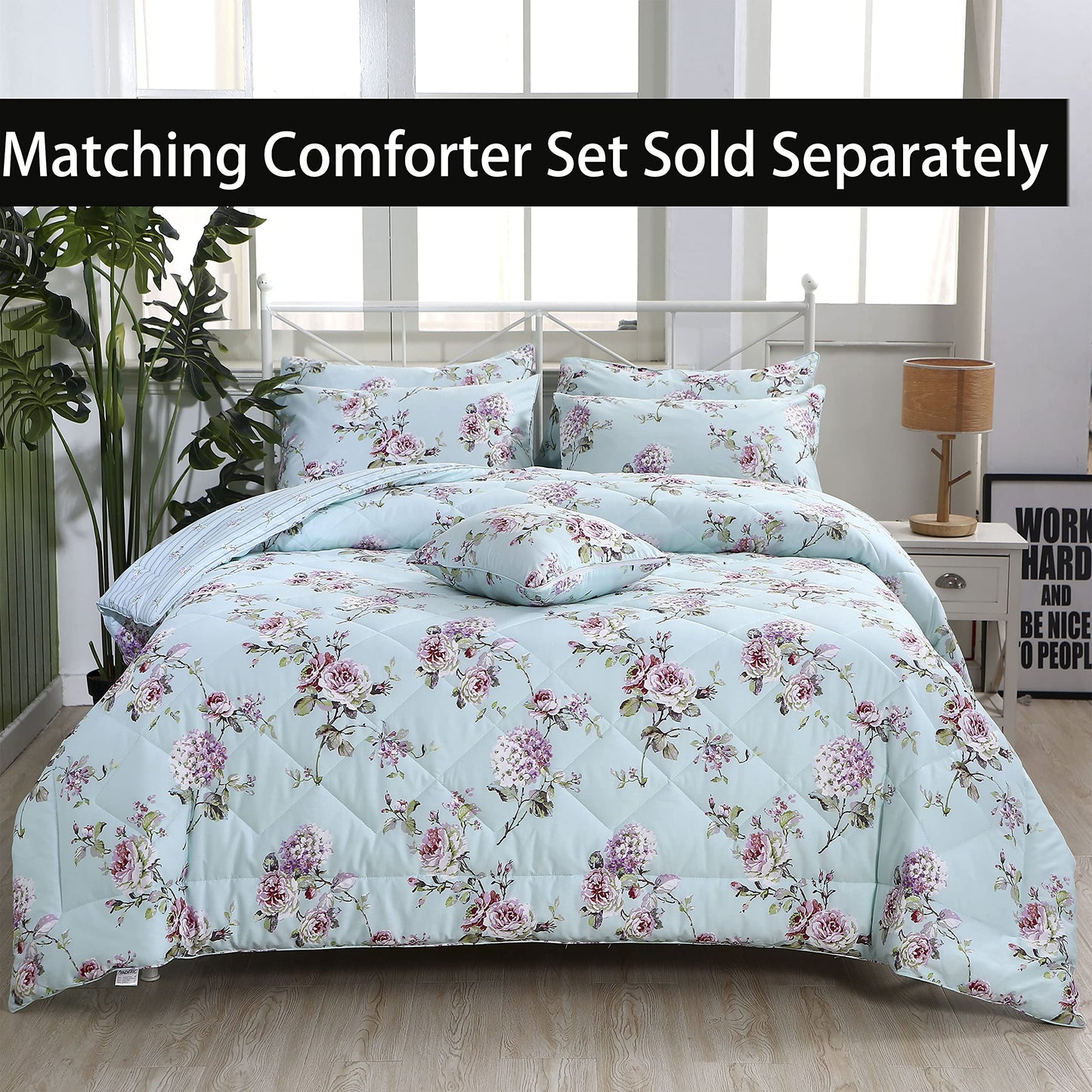FADFAY Premium 100% Cotton Floral Sheet Set Queen – French Country Rose & Hydrangea Botanical Bedding, Ultra Soft Breathable Vintage Garden Bed Sheets, Deep Pocket Fitted Sheet, 4-Piece