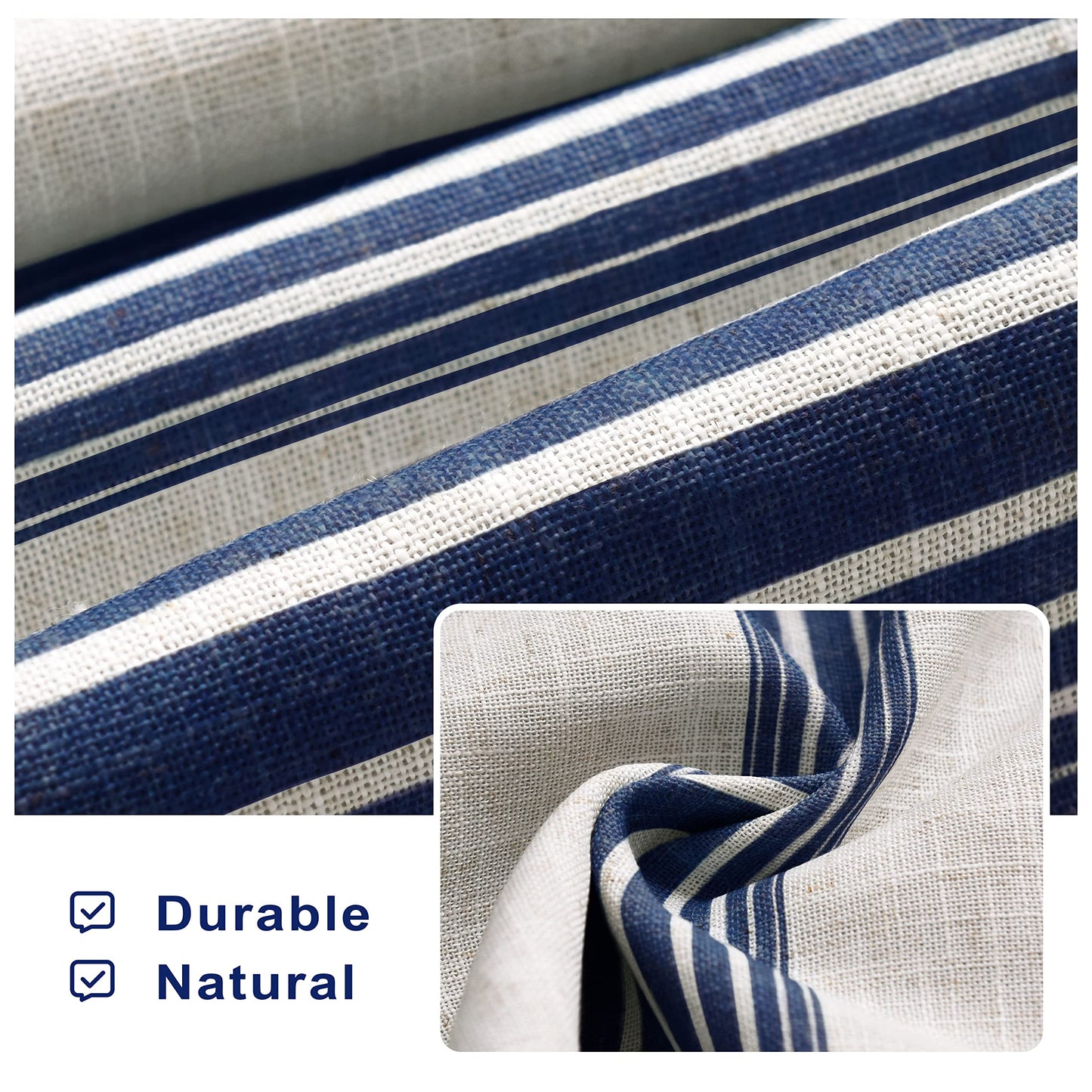 DriftAway Chris Linen Blackout Curtains with Thermal and Sound Reducing Layer 84 Inches Long for Bedroom Striped Printed Drapes Thermal Insulated Lined Window Treatments for Living Room Dark Blue