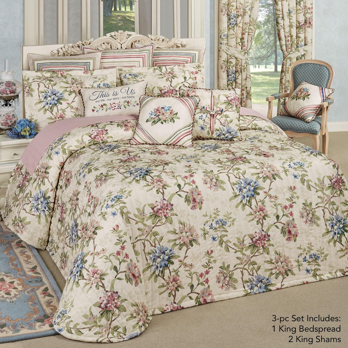 Touch of Class Chatsworth Cottage Polyester Bedspread, King, 3 Pc Set