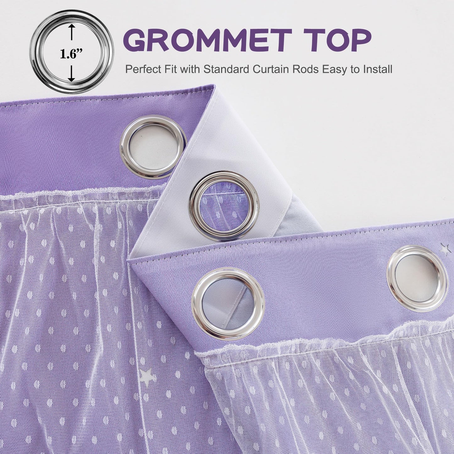 MYSKY HOME Kids Lilac Curtains for Girls Bedroom Decor 63 Inches Long Ombre for Kids Room Nursery, Thermal Insulated Blackout Star Cut Out Curtain Grommet Drapes, W52 x L63 Inches, 2 Panels