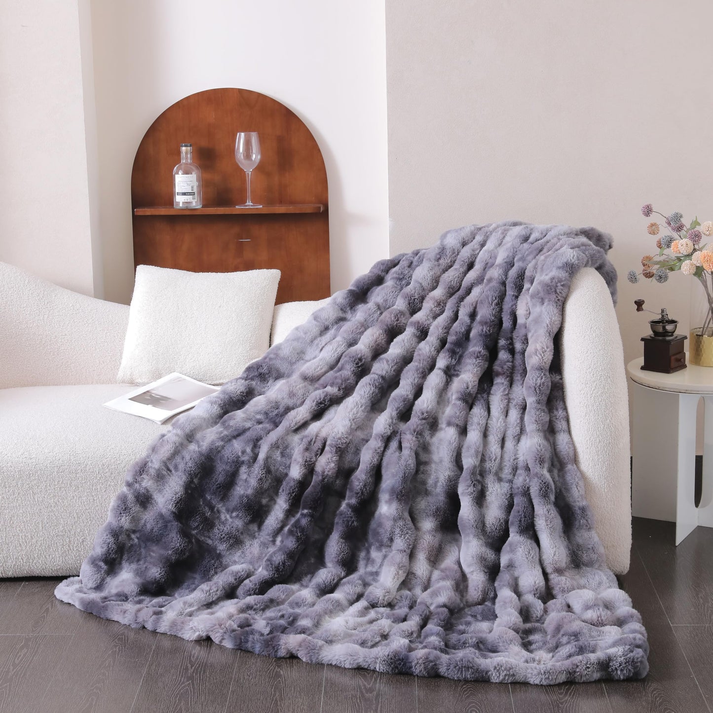 UKELER Boho Sherpa Throw Blanket and Faux Fur Throw Blanket, Soft Cozy Warm Blanket for Bed, Couch, Sofa, Office, Camping, Travel