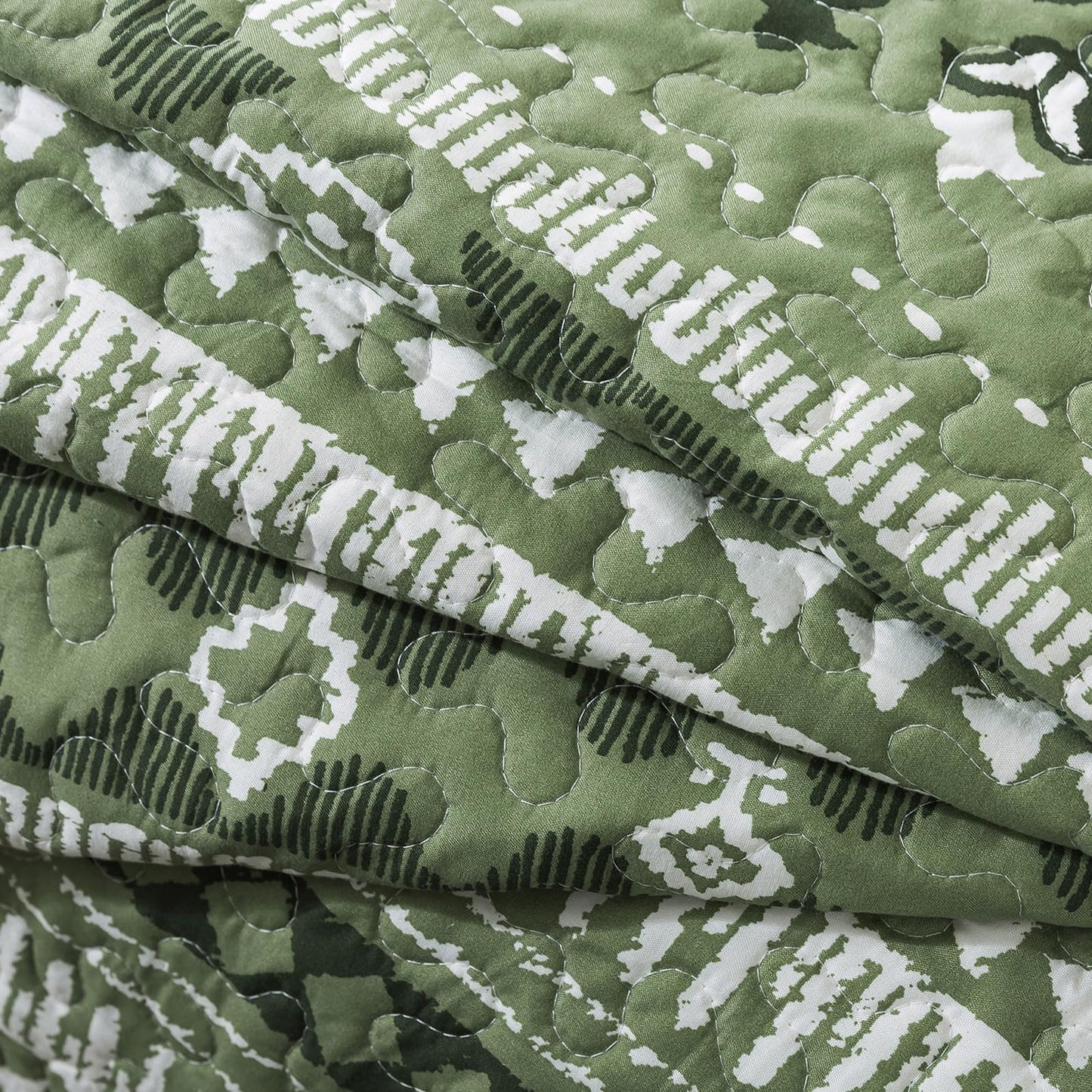 BEDIFANY Green Queen Comforter Set 3 Pieces, Boho Microfiber Queen Size Quilts for Bed, Lightweight Quilted Bedspread for All Season, Olive Green