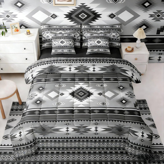 Erosebridal Cowboy Black Grey Aztec Geometric Full Comforter Set 7 Pieces | Cowgirl Farmhouse Bed in A Bag for Bedroom Tribal Southwestern Adults Bedding Set with Comforters Bohemian Room Decor