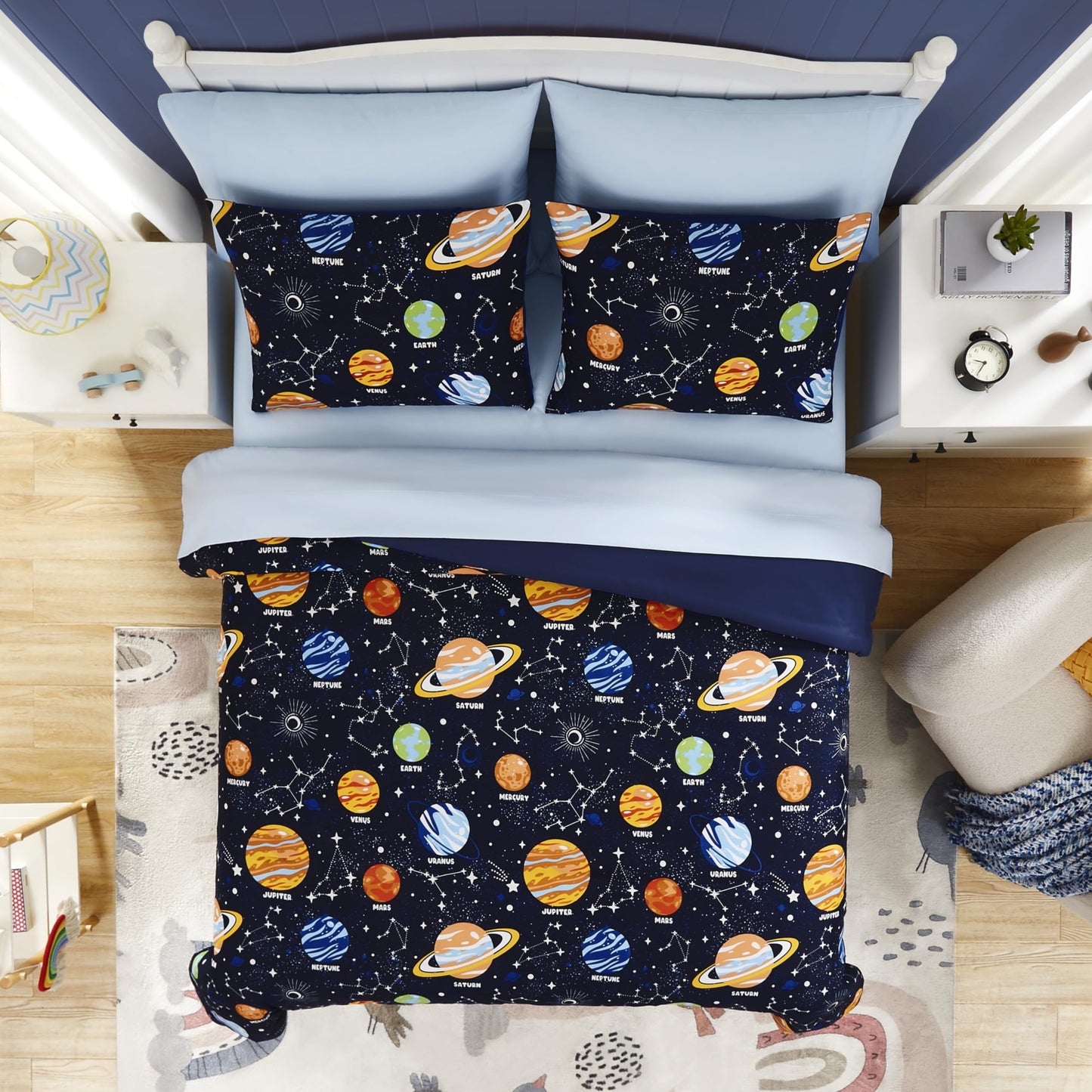 Twin Kids Comforter Set - 5 Pieces Twin Bedding Sets for Boys, Glow in The Dark Space Bed in A Bag with Sheets