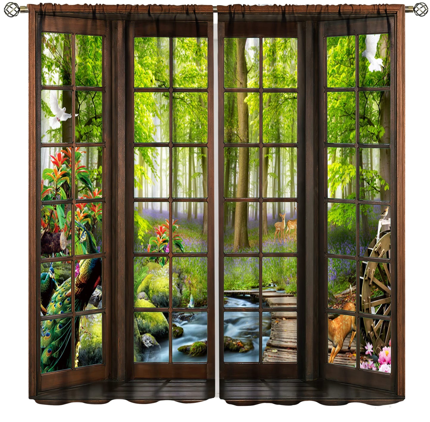 AuiMzoo Landscape Curtains, 3D Window Spring Forest Wildlife Nature Scenery, Bedroom Living Room Blackout Thermal Curtains 2 Panel Set, 42x45 Inch, Style-4