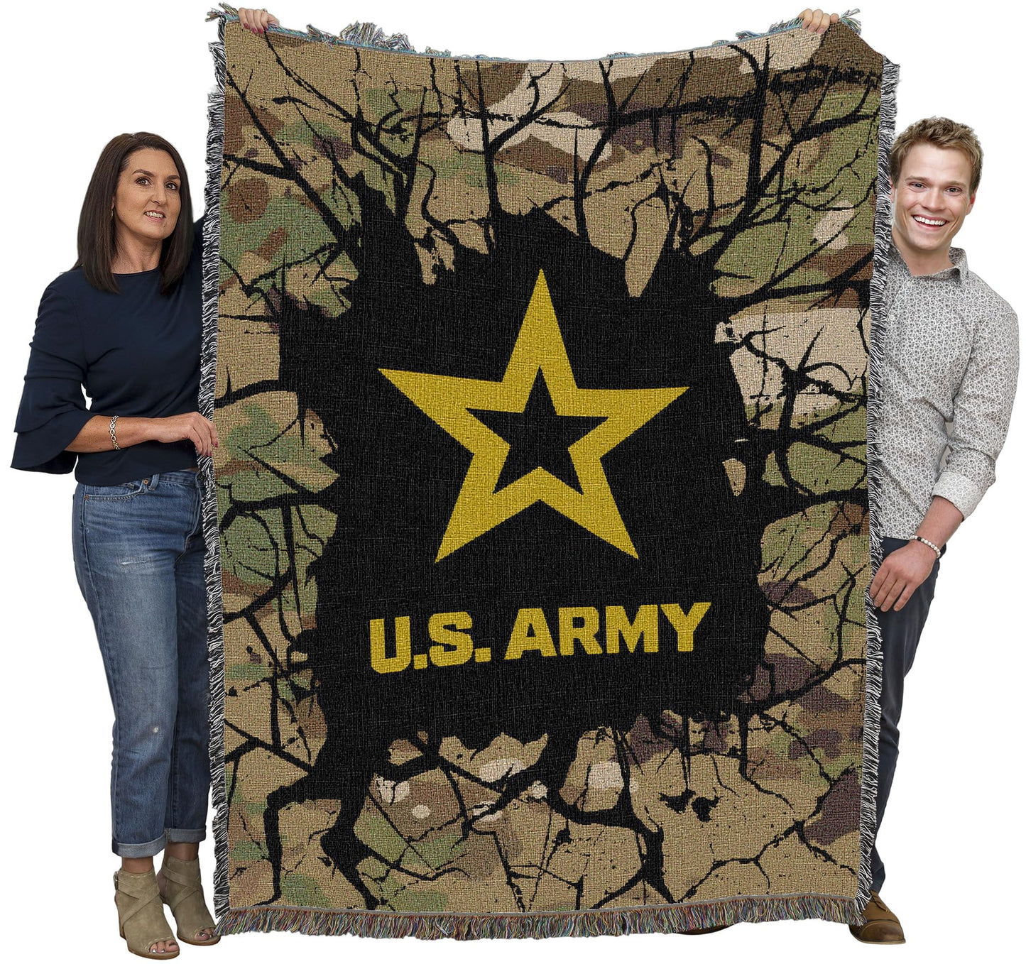 Pure Country Weavers US Army Strong Camo Blanket - Military Gift Tapestry Throw Woven from Cotton - Made in The USA (72x54)