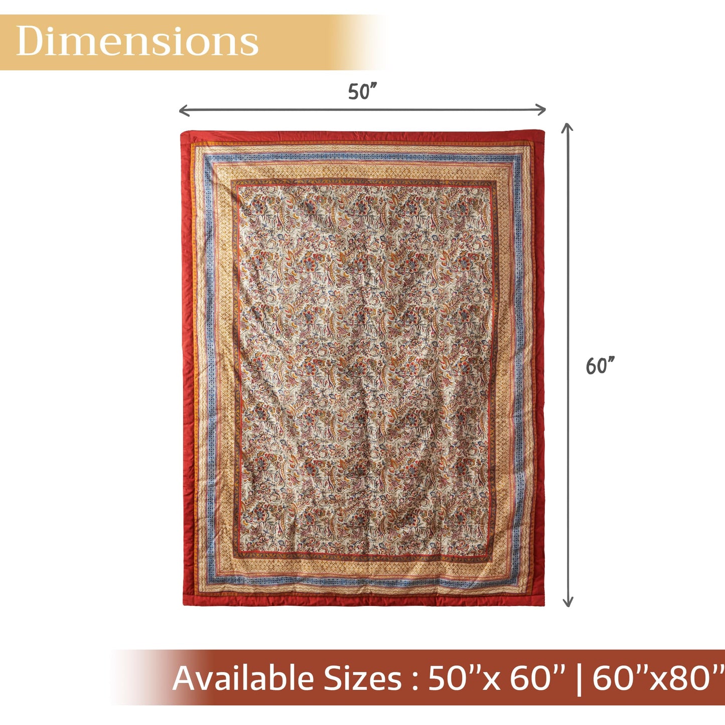 Maison d' Hermine Throw Blanket for Couch Lightweight Soft Warm Breathable Cotton Throw Blankets for Bed Girls Boys Women Men Gifts Sofa Travel Living Room Spring Summer (Jaipur, 60" X 80")