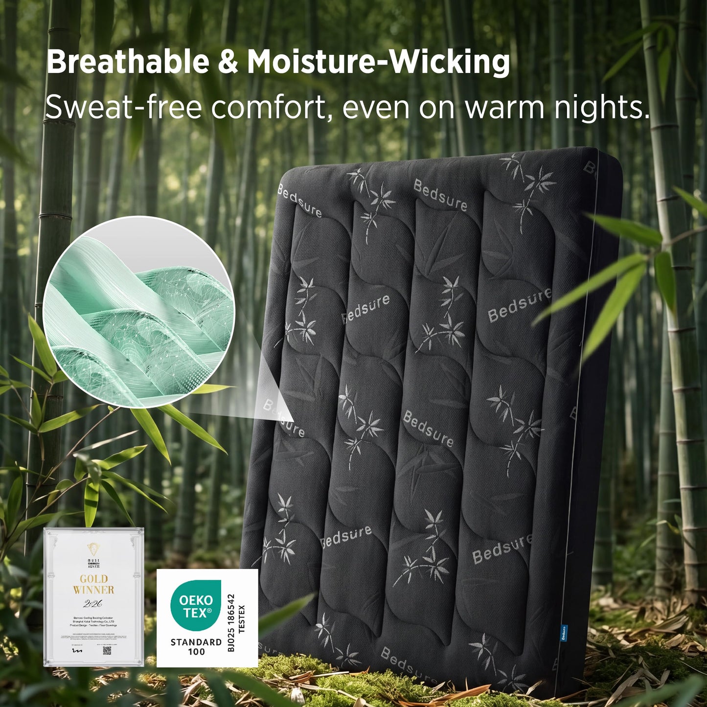 Bedsure Full Size Mattress Topper - Viscose Made from Bamboo Ultra Soft Thick Fluffy Pillow Top Mattress Pad with 21 Inch Deep Pocket, Breathable, Moisture Wicking, Black, 54x75 Inch