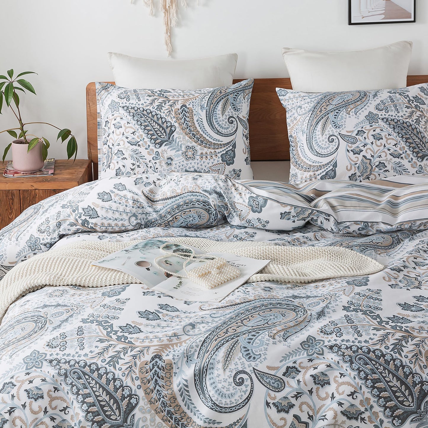 HoneiLife King Size Duvet Cover - 3pcs Paisley Comforter Cover, Soft & Breathable Floral Bedding Duvet Cover Sets with Zipper Closure & Corner Ties, Wildflower Comforter Cover Sets All Season Use