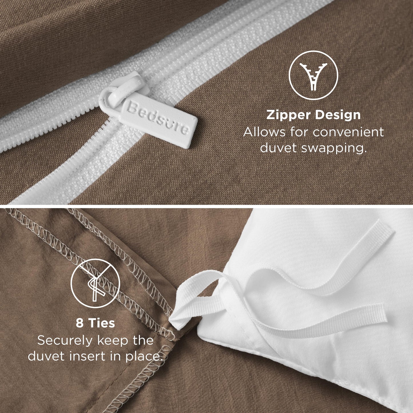 Bedsure Brown Duvet Cover Queen Size - 3 Pieces Prewashed Cotton-Like Polyester Extra Soft Bedding Set, Includes 1 Duvet Cover 90x90 Inches with Zipper Closure & 2 Pillow Shams, No Comforter