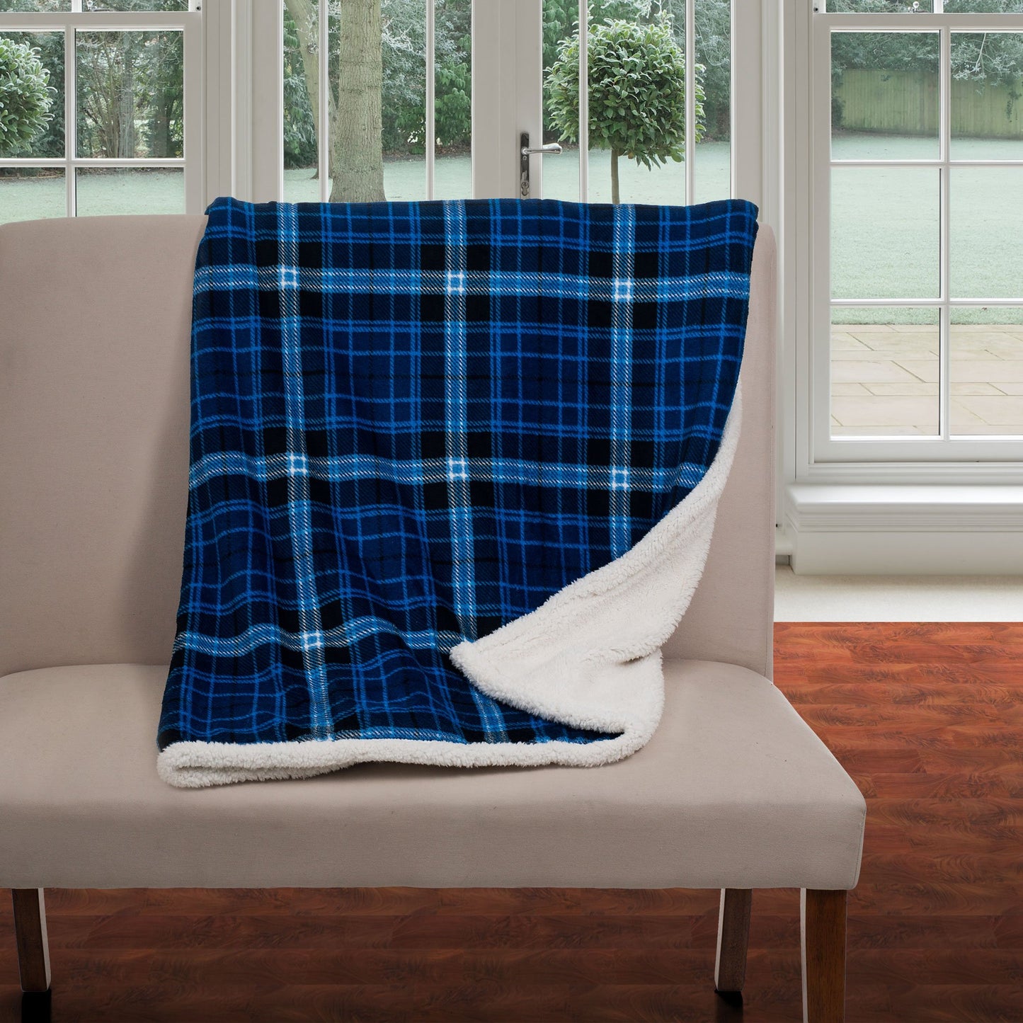 Bedford Home Blue Throw Blanket-Fleece/Sherpa, 50" x 60"