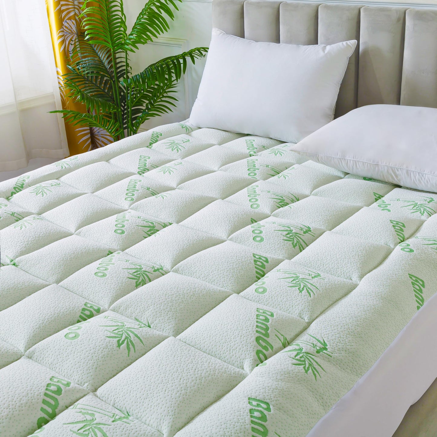 ANALIN® Bamboo_Viscose Mattress Topper Queen Size, Thick Pillow Top Mattress Pad with Stretchable Pockets for 6-18 inches Mattress, Soft Breathable Mattress Topper for Back Pain Relief