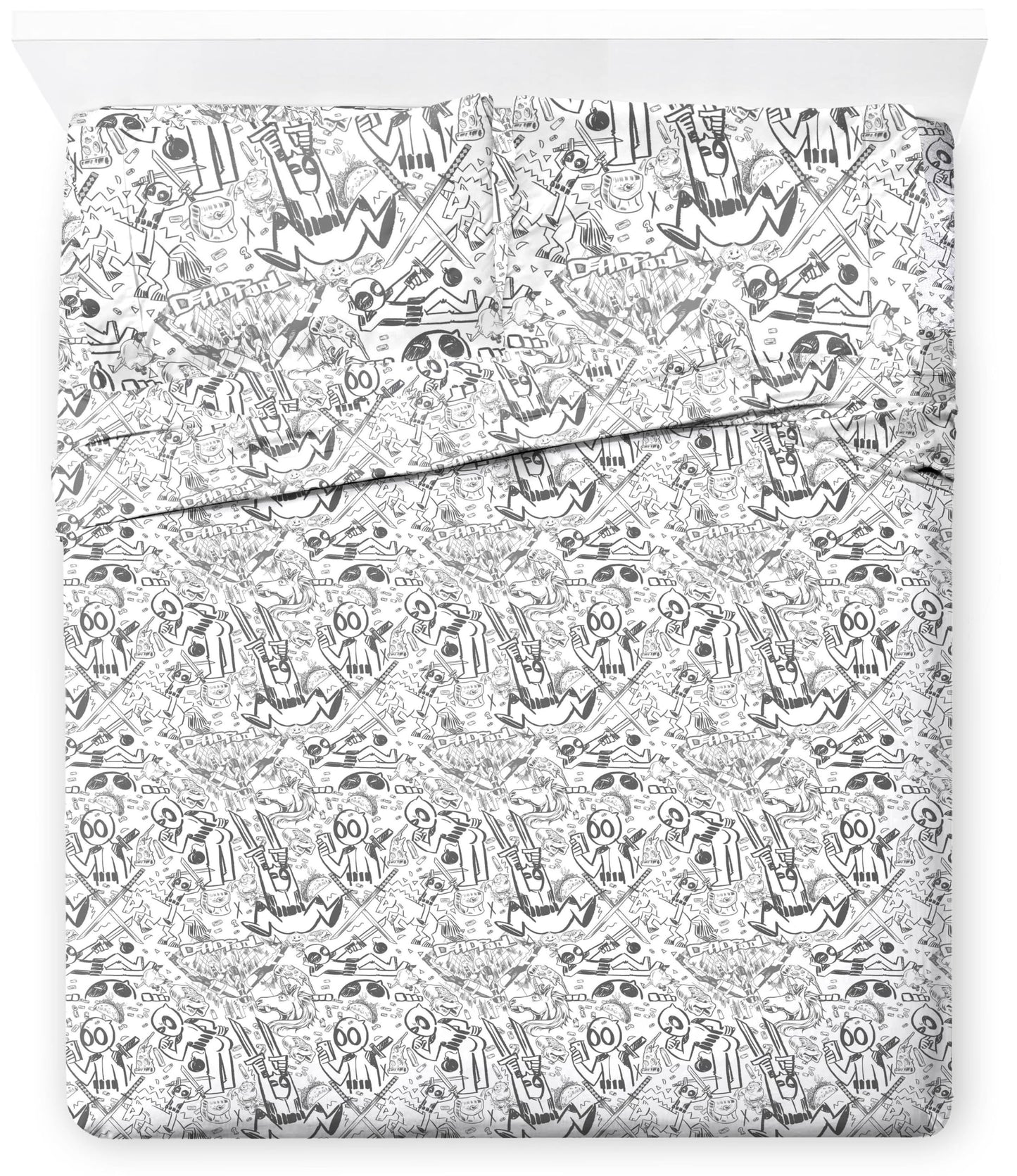 Jay Franco Sheet Set with Fitted, Flat Sheets & Pillow Cover - Ultra-Soft Bedding with Pillowcase for Room Decor, White - Deadpool, 4 Piece Queen