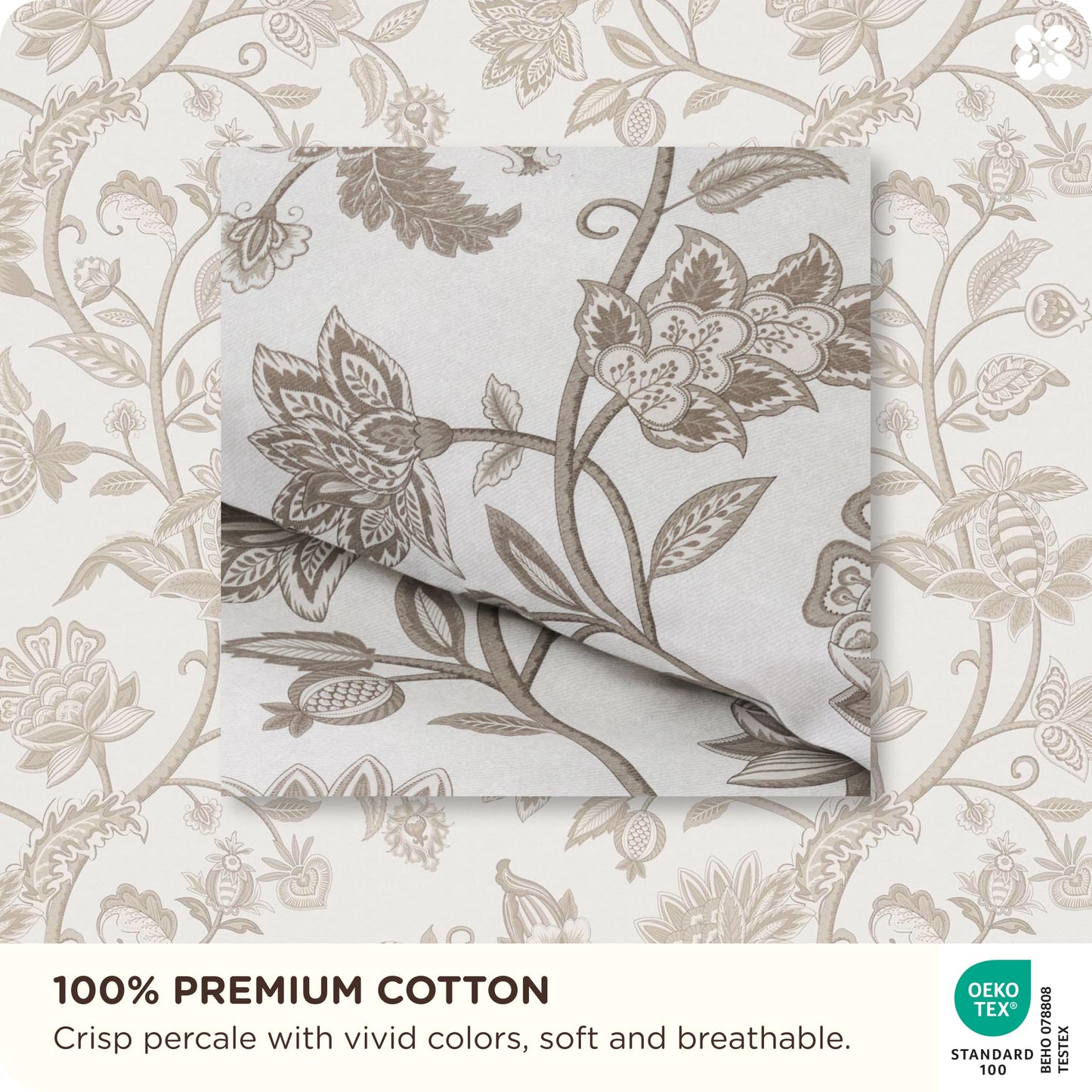 Bedsure Floral Duvet Cover Queen Size - 100% Cotton Reversible Entwined Vines Pattern Duvet Cover Set, 3 Pieces Soft & Breathable PureWoven Bedding Set with 2 Pillow Shams (Linen Vines, 90"x90")