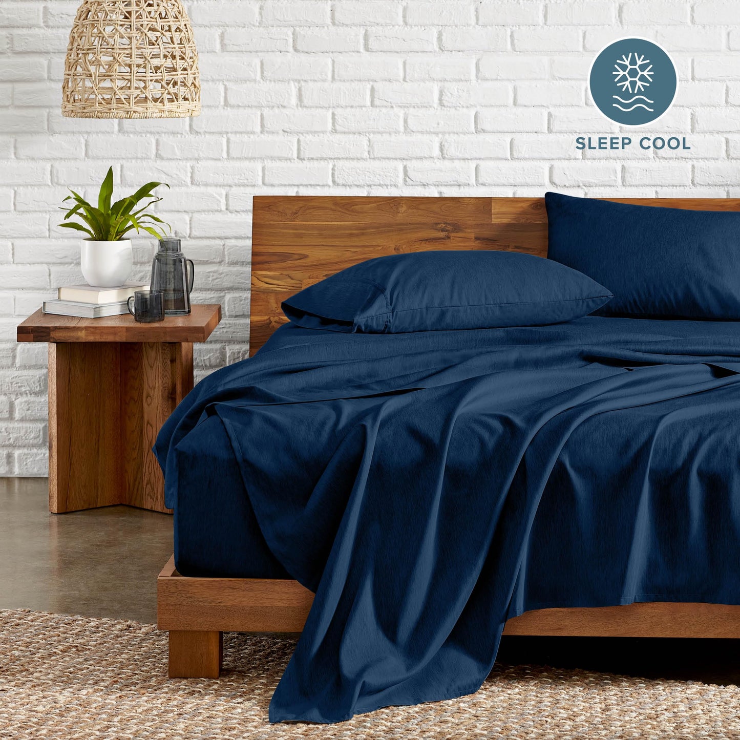Bare Home Queen Sheet Set - Luxury 1800 Ultra-Soft Microfiber Double Brushed - Deep Pockets - Easy Fit - 4 Piece Set - Bedding Sheets & Pillowcases (Queen, Heathered Dark Blue)