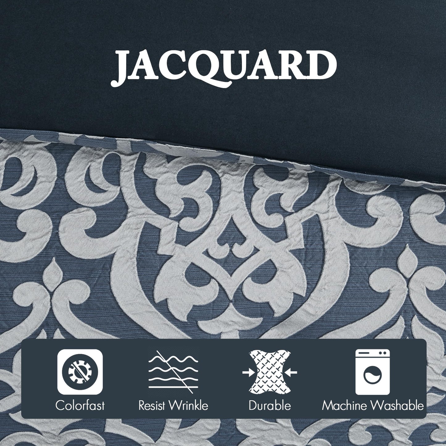 Madison Park Odette Cozy Comforter Set Jacquard Damask Medallion Design - Modern All Season, Down Alternative Bedding, Shams, Decorative Pillows, King(104 in x 92 in), Navy 8 Piece