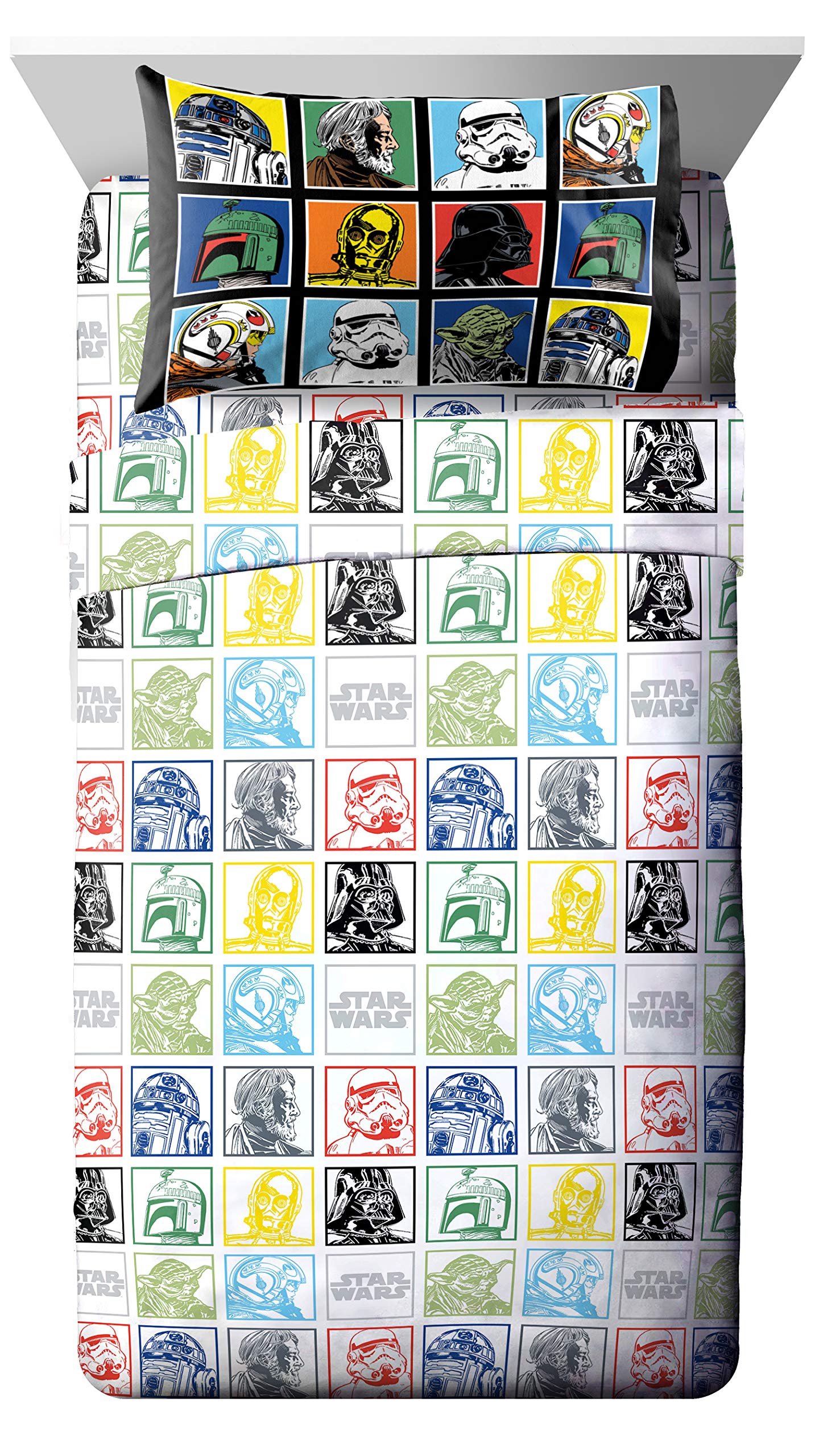 Jay Franco Star Wars Classic Grid 5 Piece Full Bed Set - Includes Reversible Comforter & Sheet Set - Bedding Features Luke Skywalker - Super Soft Fade Resistant Microfiber (Official Product)