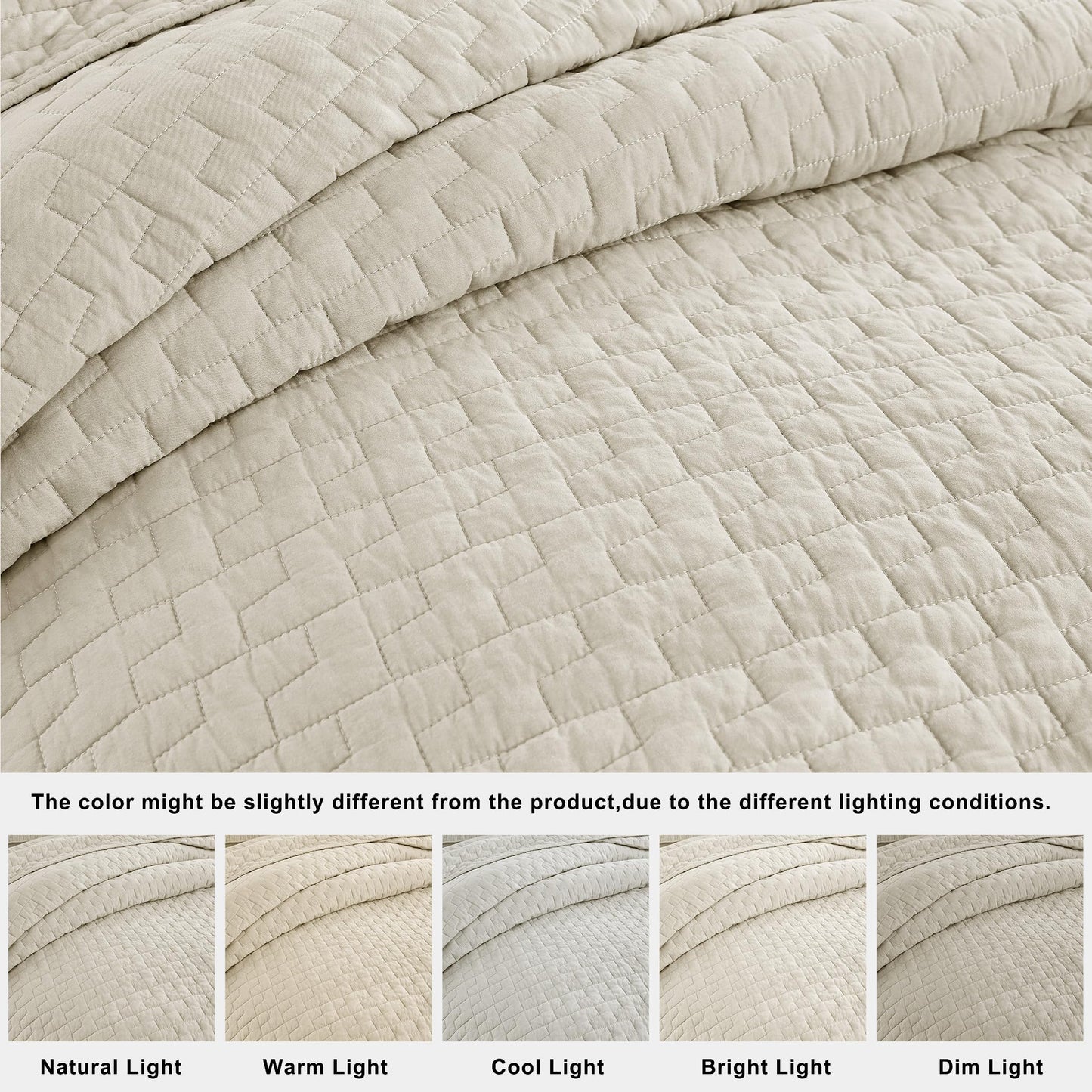 palassio Beige 100% Cotton Quilt King Size Bedding Sets with 2 Pillow Shams, Textured Lightweight Soft Bedspread Shabby Chic Coverlet, Neutral Quilted Comforter Bed Cover for All Season, 3 Pieces
