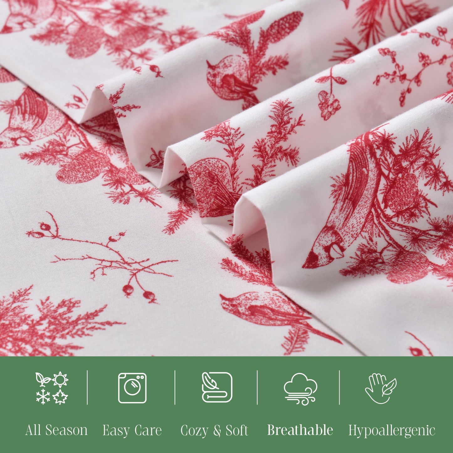 Elegant Comfort Luxury Soft Bed Sheets Cardinal Pattern - 1500 Premium Hotel Quality Microfiber Softness Wrinkle and Fade Resistant (6-Piece) Bedding Set, Queen, Cardinal