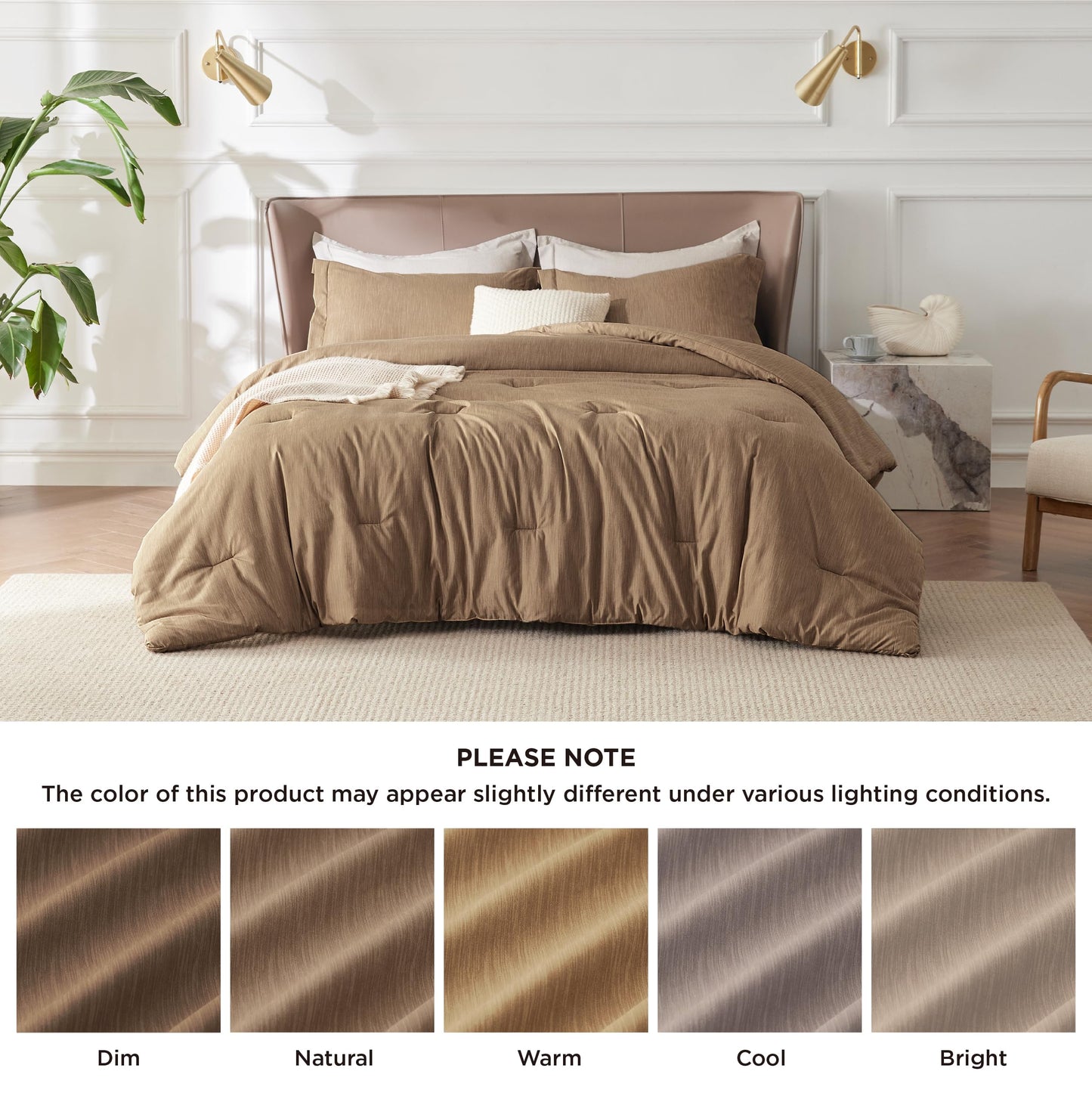 Bedsure California King Comforter Set - Brown Soft Bedding for All Seasons, Cationic Dyed Bed Set, 3 Pieces, 1 California King Size Comforter (104"x96") and 2 Pillow Shams (20"x36"+2")