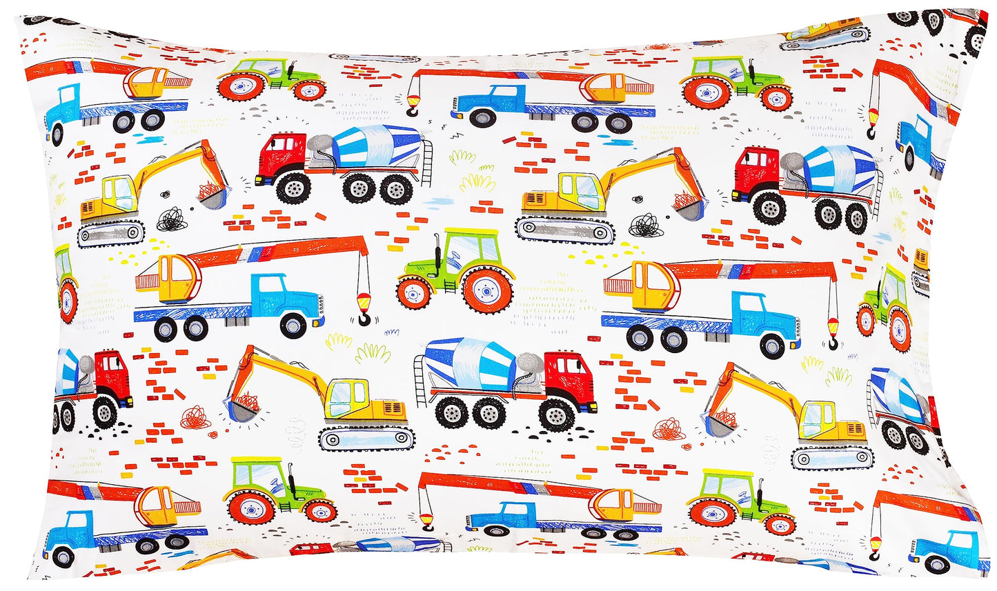 J-pinno Building Machine Excavator Concrete Mixer Tracor Crane Cars Twin Sheet Set for Kids Girls Boys Children,100% Cotton, Flat Sheet + Fitted Sheet + Pillowcase Bedding Decoration Gift Set