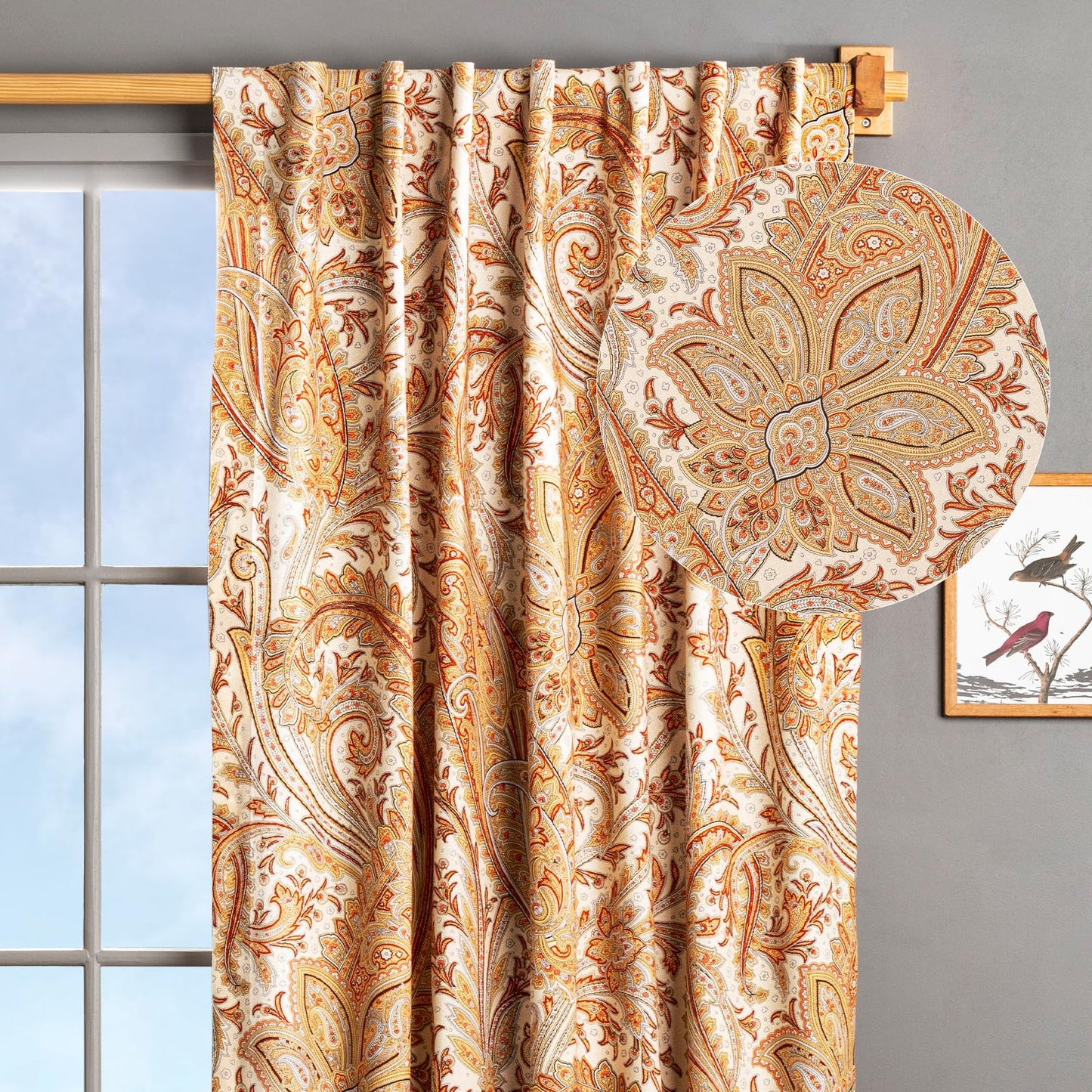 Maison d' Hermine Curtains for Living Room 100% Cotton 96 inch Length One Panel Light Filtering Curtains for Windows with Rod and Loop Pockets (Kashmir Paisley - Multi, 50" W x 96" L)
