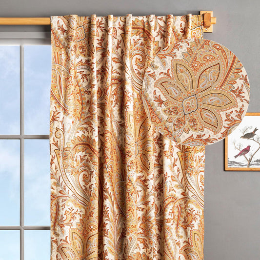 Maison d' Hermine Curtains for Living Room 100% Cotton 96 inch Length One Panel Light Filtering Curtains for Windows with Rod and Loop Pockets (Kashmir Paisley - Multi, 50" W x 96" L)