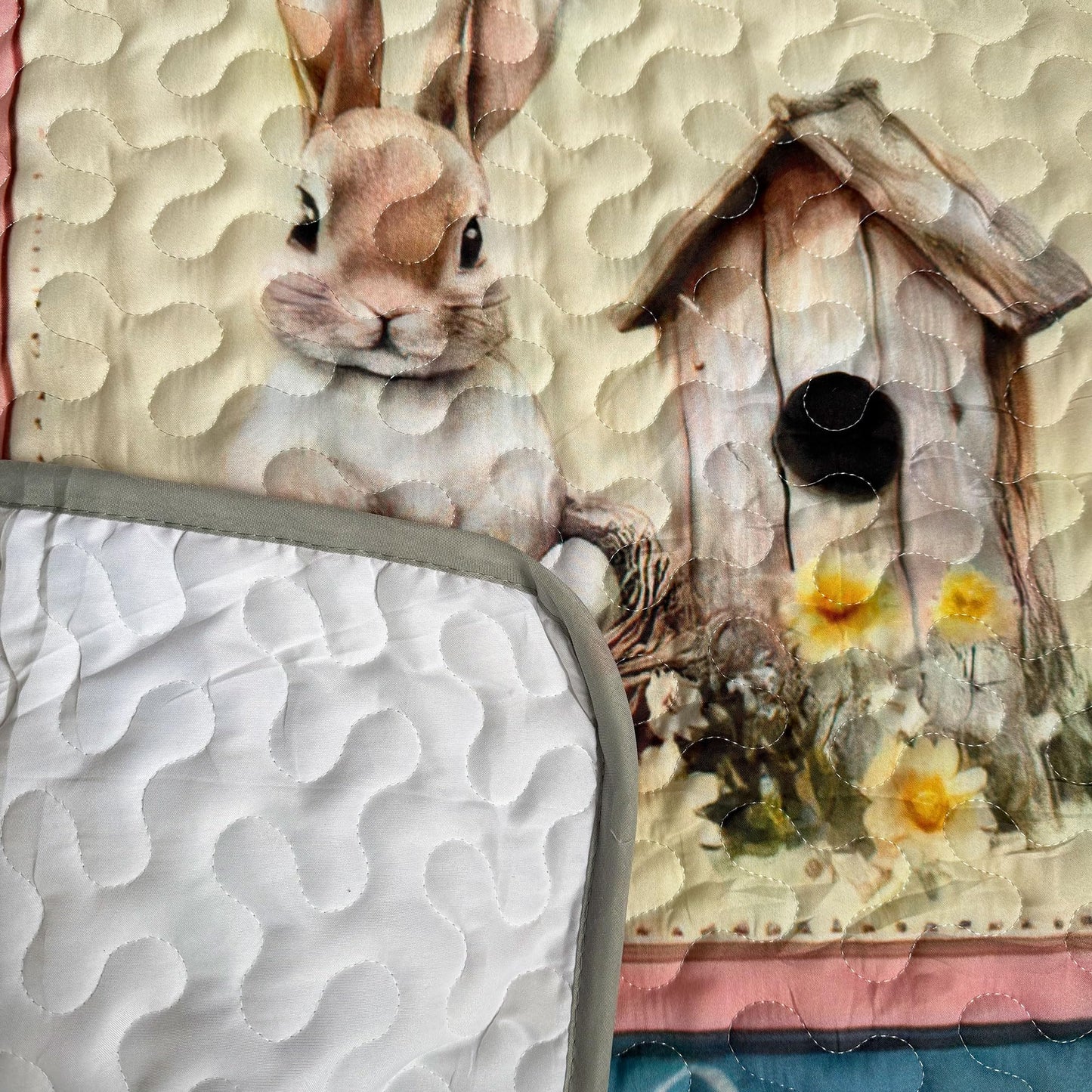 WHWODIDE Happy Easter Patchwork Quilt Set King Pink 3 Pcs Bunny Rabbit Eggs Checkered Bedspread Comforter Soft Lightweight Bedding Set Birthday Gift for Home Decor (Easter Pink Blue, King)