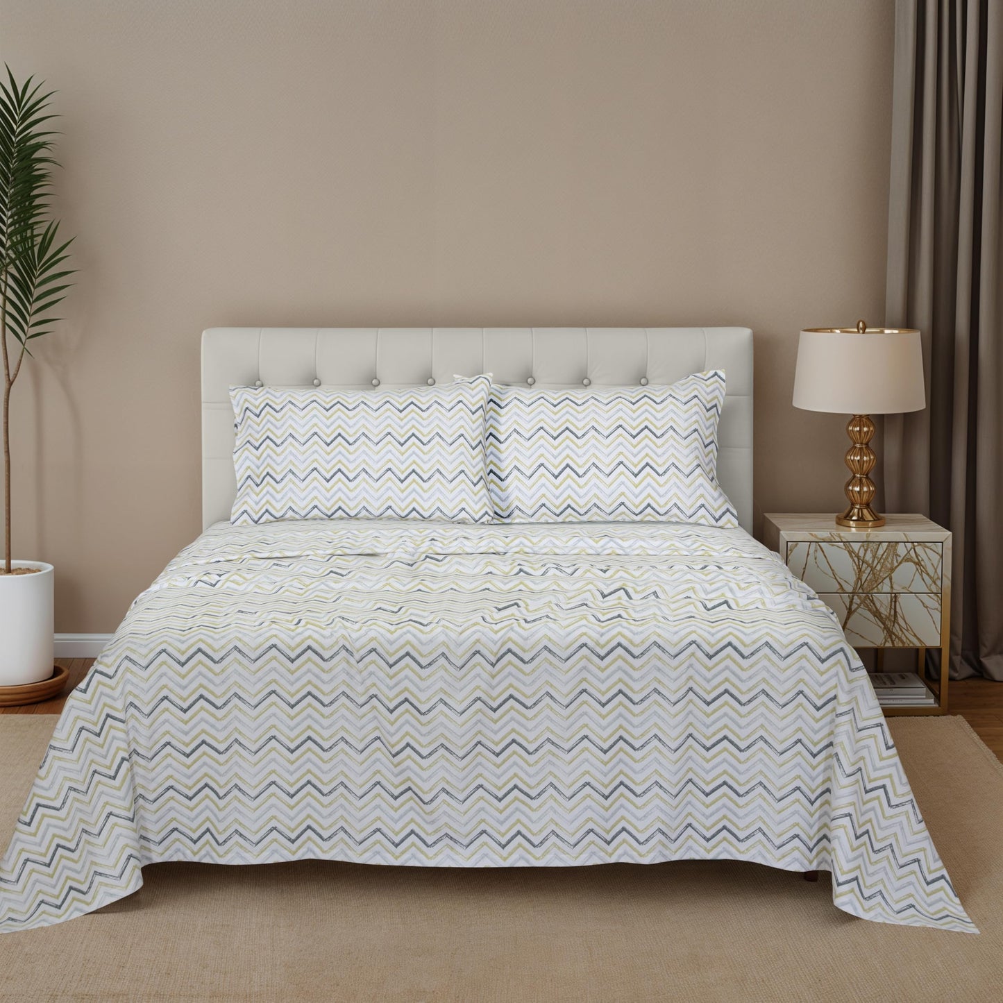 ZOYER Flannel Sheets Queen Size - 100% Cotton Double Brushed Bed Sheets, Deep Pockets 16 Inches Queen Sheet Set, All Seasons Breathable & Extra Soft - Warm & Cozy, 4 Piece, Zig & Zag