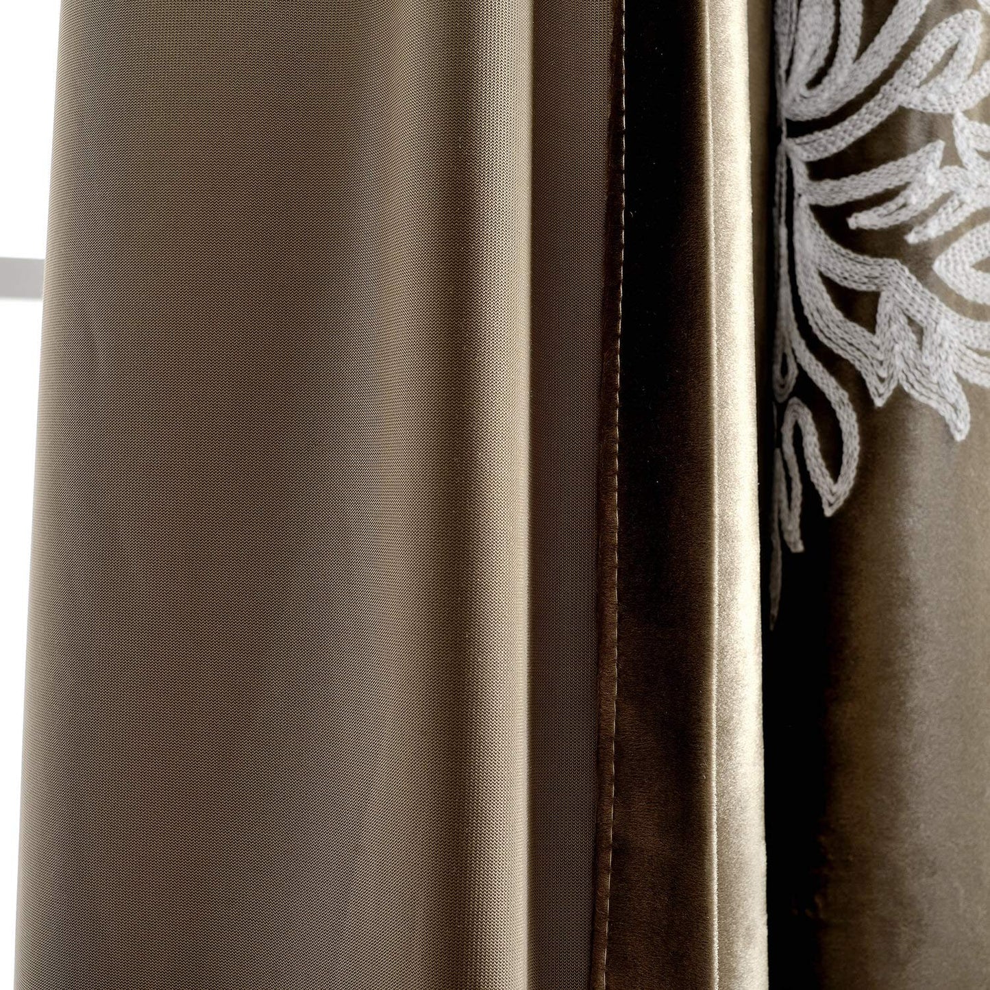 VOGOL Super Soft Luxury Velvet Blackout Curtains, Grommet White Flower Embroidered Soft Chocolate Brown Flannel Draperies for Living Room, 52 x 96 Inch, 2 Panels, Noise Reduction