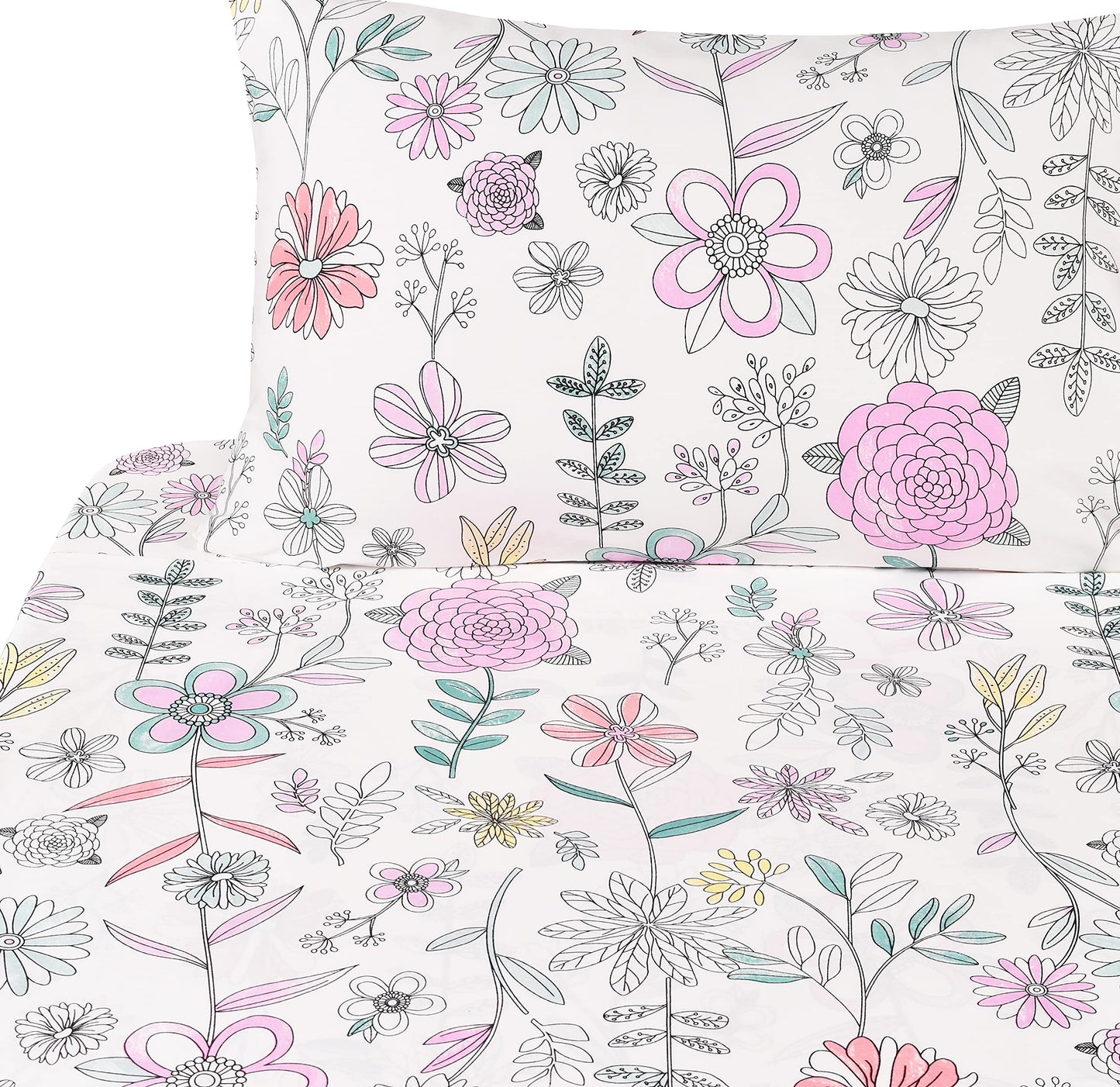 J-pinno Painting Flower Plant Cute Cozy Fun Full Sheet Set for Kids Girls Children 100% Cotton Flat Sheet + Fitted Sheet + Pillowcase Bedding Set (Flower, Full)