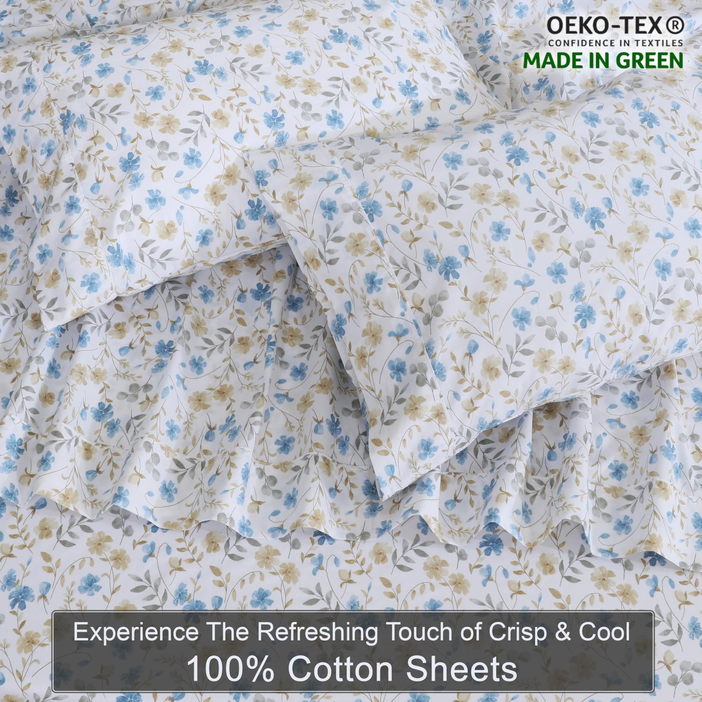 ZOYER 100% Cotton Sheets – Full Size Percale Bedding, Cooling & Breathable, Durable with a Crisp, Soft & Comfortable Feel, 16" Deep Pocket, 4-Piece Set, Country Cost