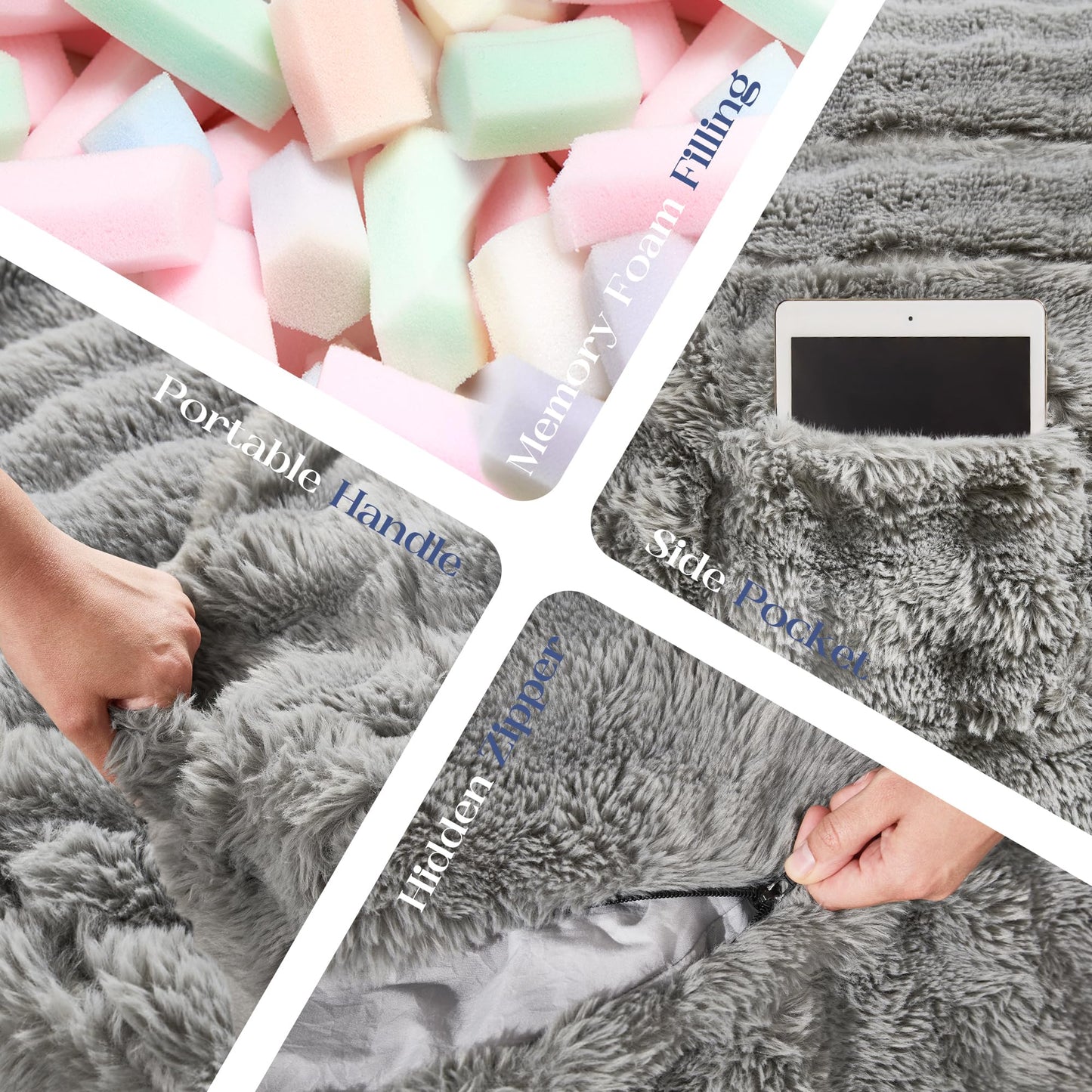 Hobestluk Bean Bag Chairs Beanbag Chair with Filler Adult Bean Bags with Fluffy & Machine Washable Cover, Giant Bean Bag Chairs for Aduts (Grey, 5FT-50" x 50" x 24")