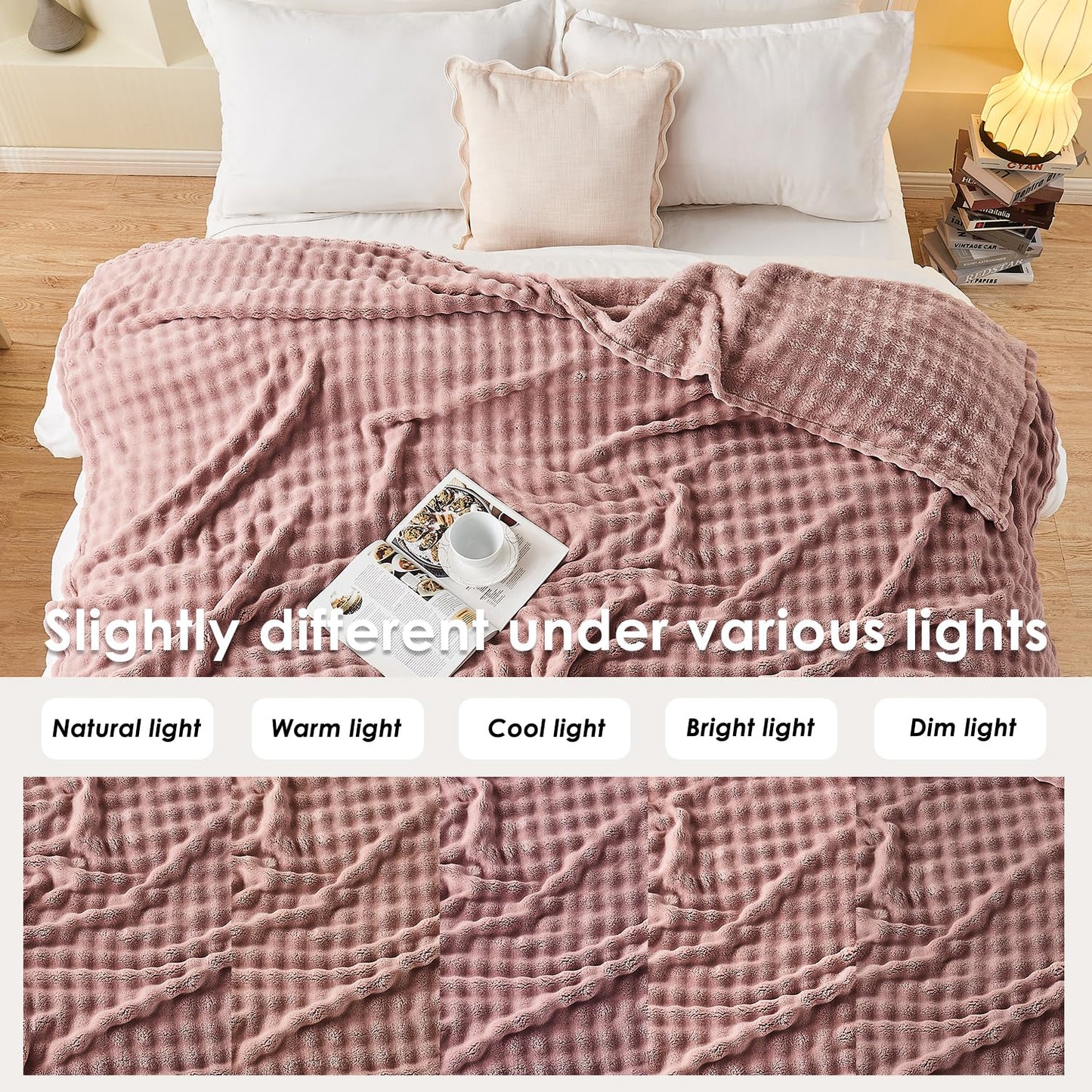 SOCHOW Dusty Pink Bubble Fleece Blanket for Couch, Super Soft Cozy Cute Throw Blanket for Women, Decorative Fuzzy Flannel Blanket, 60 x 80 Inches