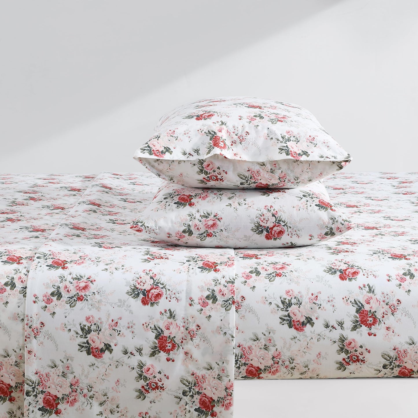 Laura Ashley – Twin Size Sheet Set, Crisp & Lightweight Cotton Percale Bedding with Fitted Sheet and Pillowcase, Floral Room Decor, Deep Pocket, College Dorm Room Essentials (Ashfield Pink)