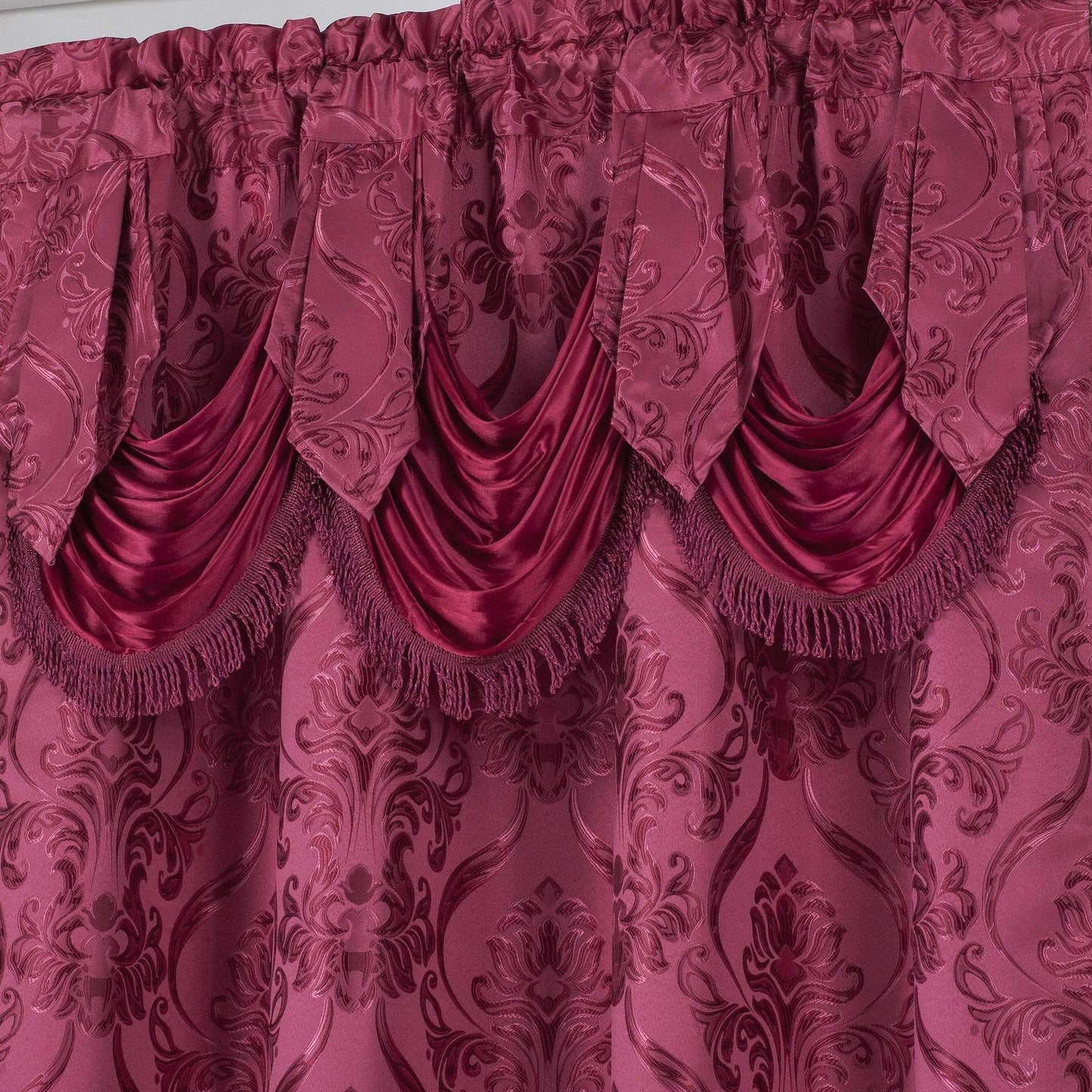All American Collection New 4 Piece Drape Set with Attached Valance and Sheer with 2 Tie Backs Included (84" Length, Burgundy)