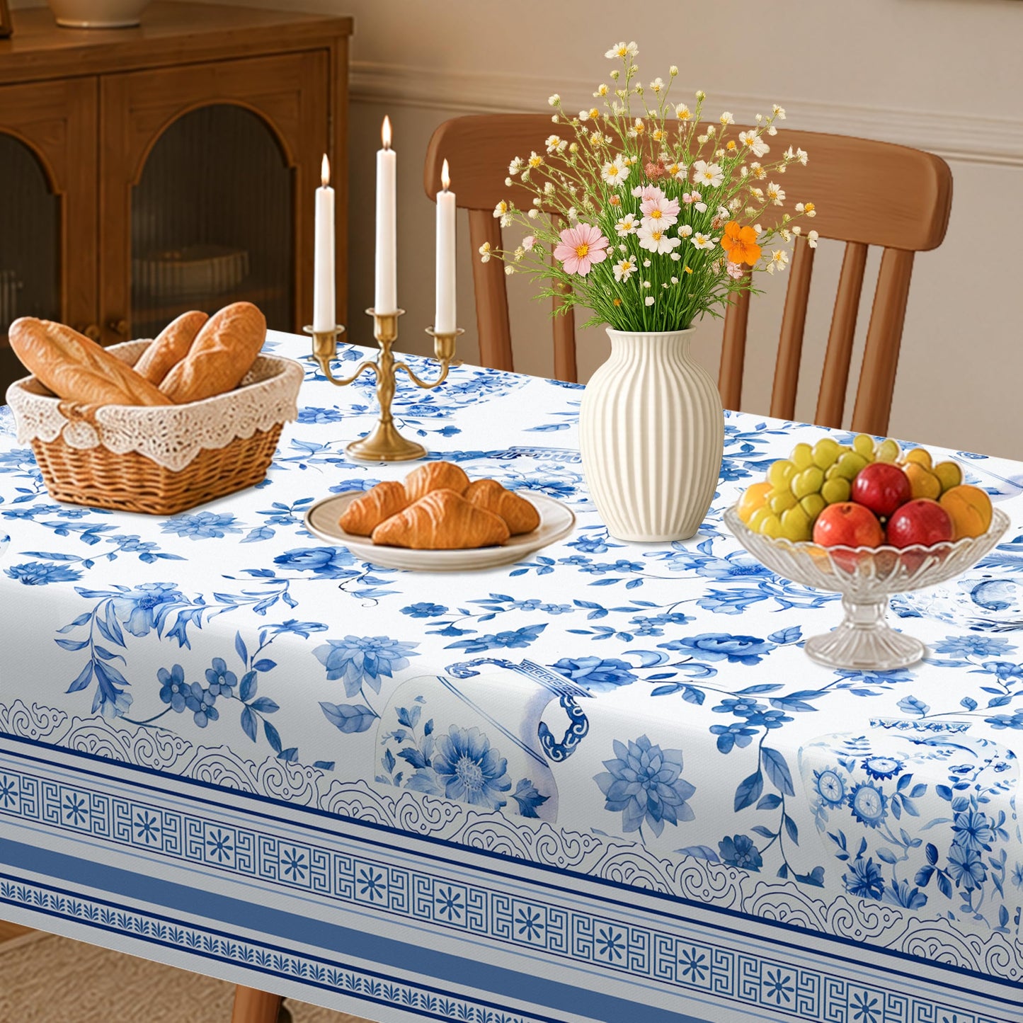 Viyeneyo Rectangle Tablecloth 60x102 Inch, French Blue Vase Table Cloth