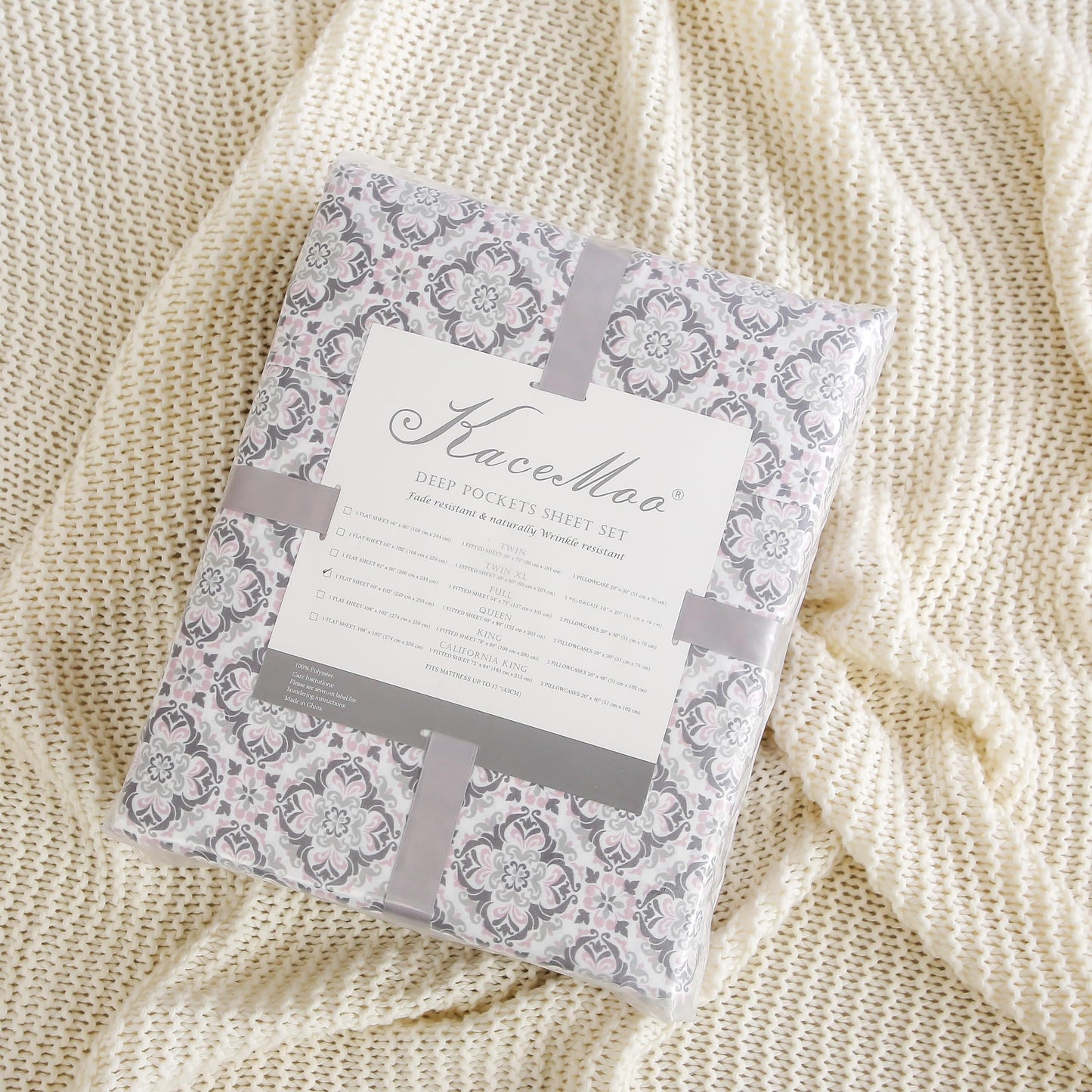 KaceMoo California King Sheet Set 4PC Printed Sheets Beige Floral Pattern Boho Sheets Cooling Deep Pocket Microfibe Bed Sheet, Luxury, Soft, Breathable, Hypoallergenic, Wrinkle Free for Kids Room Dorm