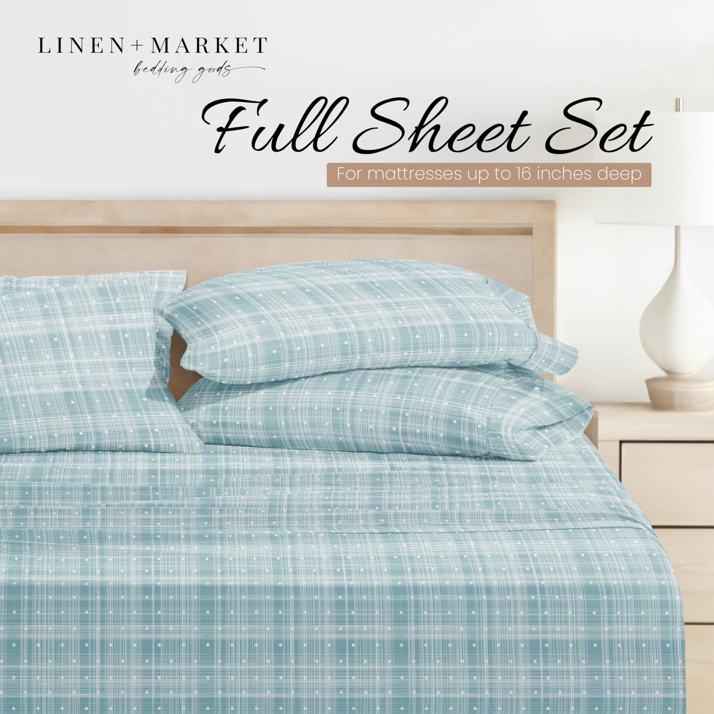 Linen Market 4 Piece Full Bedding Sheet Set (Aqua Polka) - Sleep Better Than Ever with These Ultra-Soft & Cooling Bed Sheets for Your Full Size Bed - Deep Pocket Fits 16" Mattress