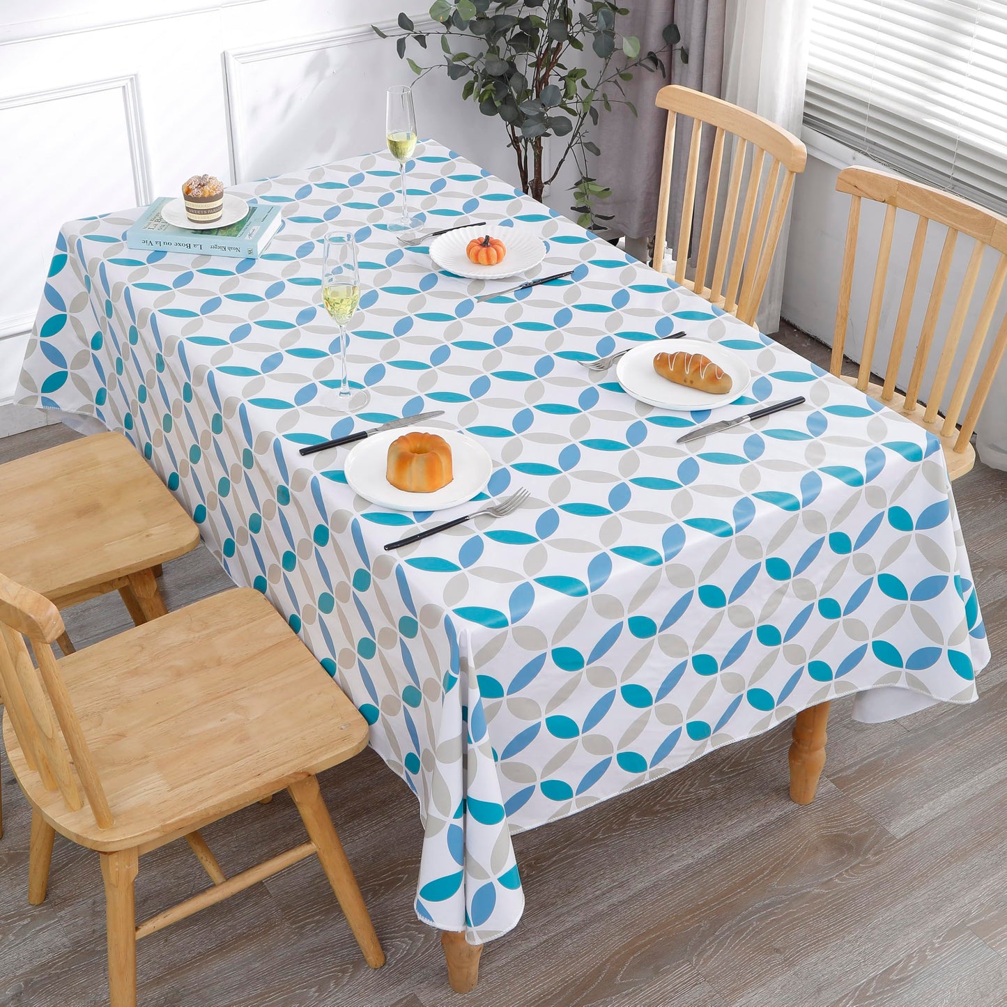 Walrus Heavy Duty Vinyl Tablecloth with Flannel Backing Waterproof Oil-Proof Plastic Table Cloth Stain-Resistant Wipeable Table Cover for Indoor and Outdoor (Geometric Leaf,54x54 Inch)