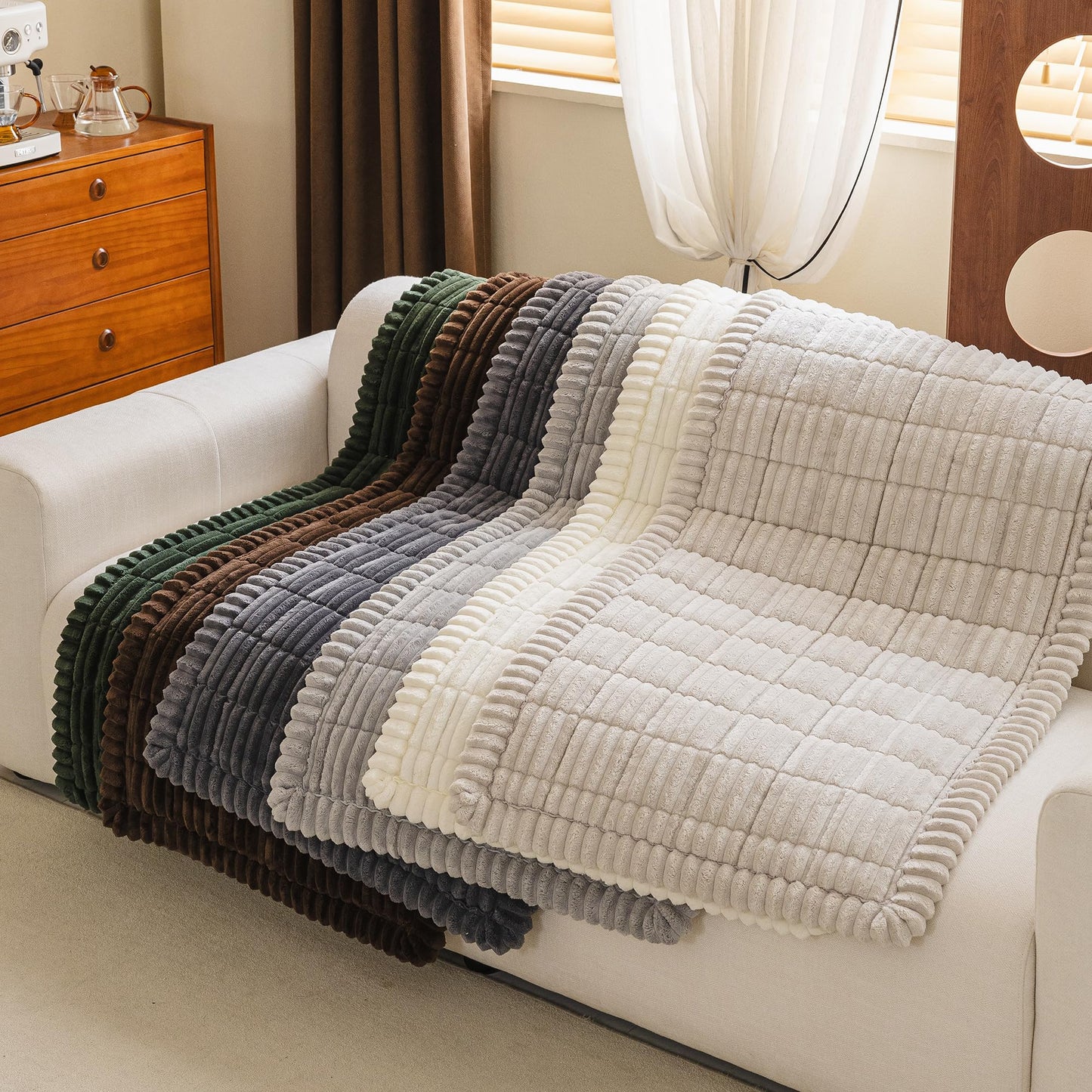 MYSKY HOME Couch Covers for Sofa, L Shaped Couch Cover, Couch Cover for Dogs, Sofa Covers for Pets Washable, Non Slip Sofa Slipcovers, Leather Sofa Cover Sectional Couch Covers, Cream, 27.6" x 70.9"
