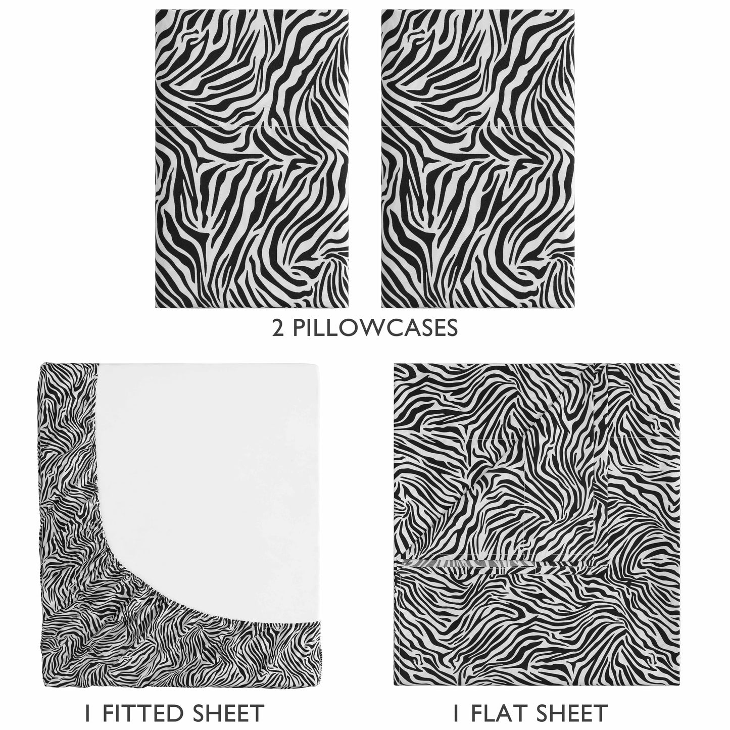 Beatrice Home Fashions Printed Microfiber Sheet Set, Soft Comfortable Easy Care, Includes 1 Fitted Sheet with 12" Deep Pockets, 1 Flat Sheet, Pillowcase, Full, Zebra