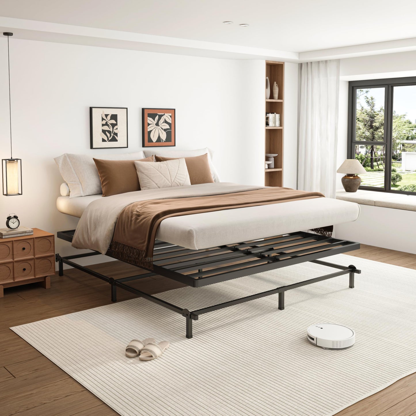 VIPSHOW 2 Inch Twin Metal Box Spring with Round Corners - 3000 lbs Capacity, Low Profile Bed Slat Replacement Bunkie Board with Steel Slats, Noise-Free, Easy Assemble, Black