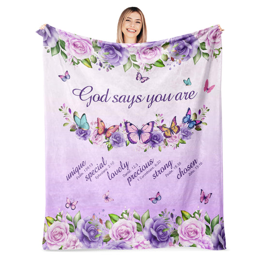 AICLIV Christian Butterfly Blanket Gifts for Women 60"X 50", Christian Gifts for Women Faith, Inspirational Bible Religious Gifts for Women Female, Warm Cozy Fleece Butterfly Throw Blankets