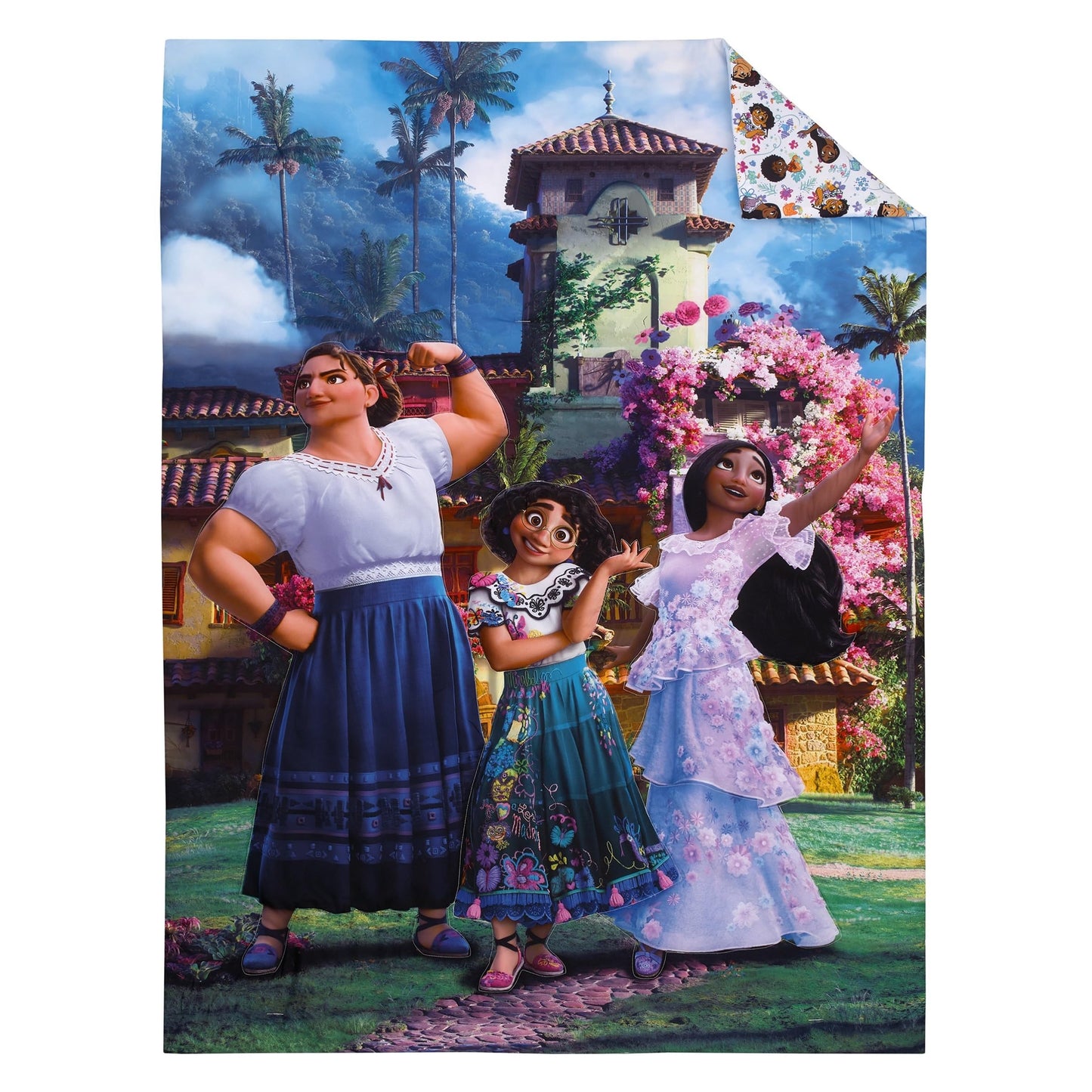 NoJo Disney Encanto Power Trio Purple and Teal 4 Piece Toddler Bed Set - Comforter, Fitted Bottom Sheet, Flat Top Sheet, and Reversible Pillowcase
