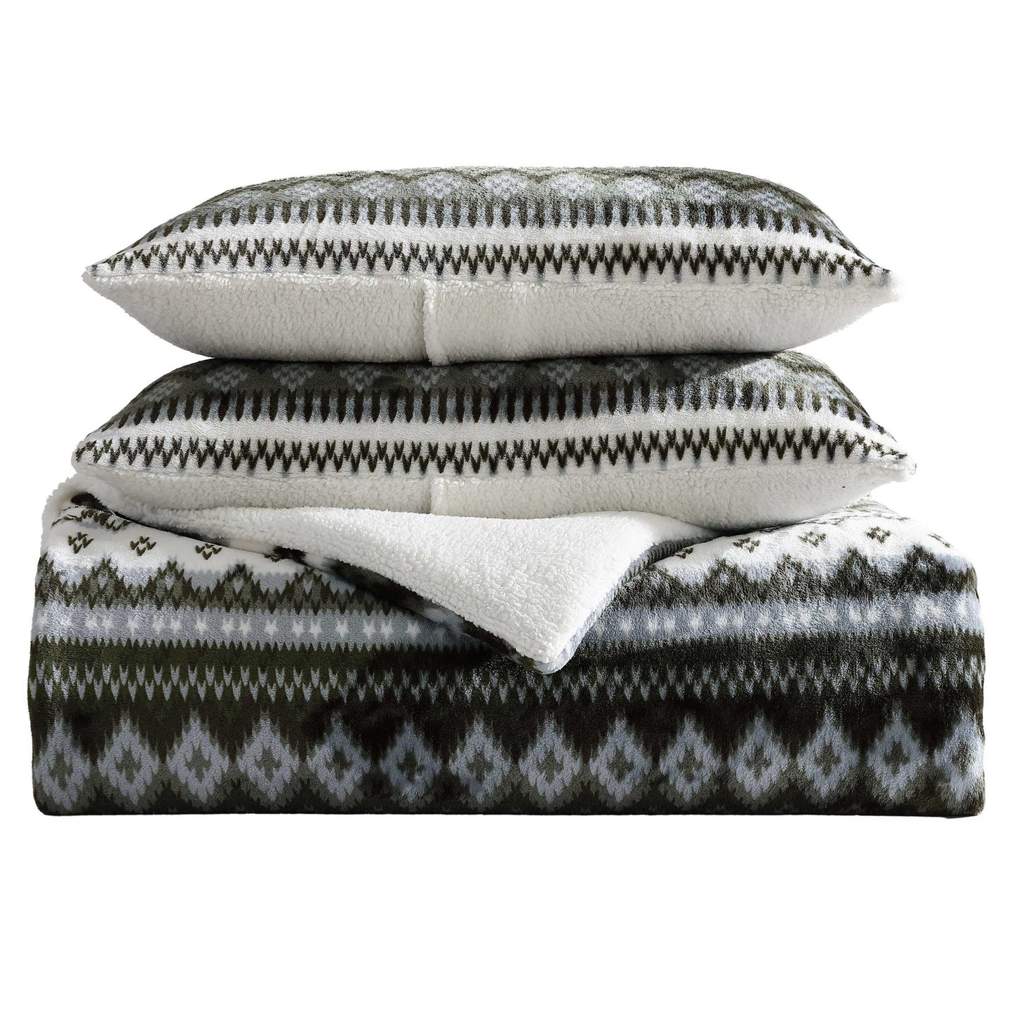Eddie Bauer - Full/Queen Comforter Set, Reversible Plush Bedding with Matching Shams, Super Soft Luxurious Bedding Set, Oeko-Tex Certified (Shelton Fair Isle Green, Full/Queen)