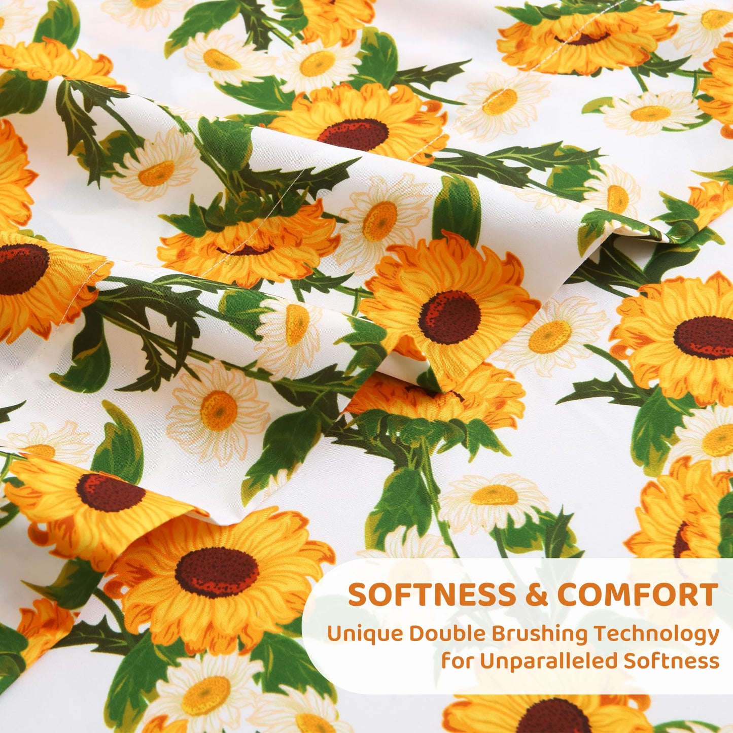 Mooreeke Cozy Vintage Microfiber Printed Floral Twin Sheet Set - Soft & Breathable Yellow Sunflower Bed Sheets with Extra Deep Pocket - Non-Slip Fitted Design - Sunflower Pattern - Twin