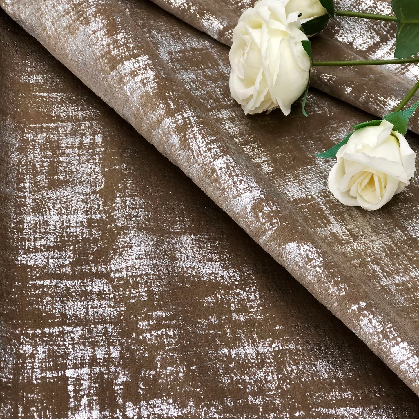 always4u Mocha Soft Velvet Curtains 95 Inch Length Luxury Bedroom Curtains Silver Foil Print Window Treatments for Living Room Bedroom Set of 2