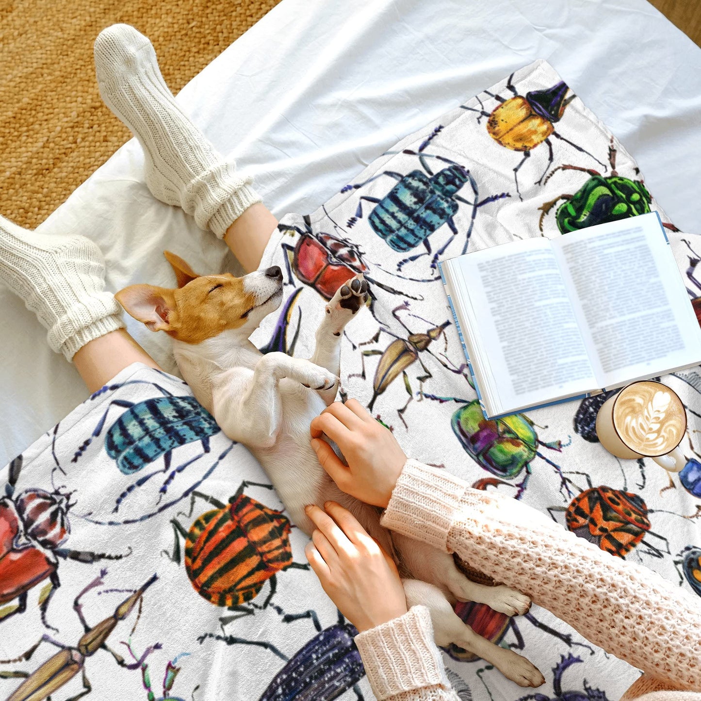 Colorful Beetle Insect Print Blanket 60"x80" - Ultra Soft Flannel Fleece Throw for Adults & Kids, Bug Lover Gift, Cozy Lightweight Blankets for Couples & Children, All-Season for Bed/Couch/Camping